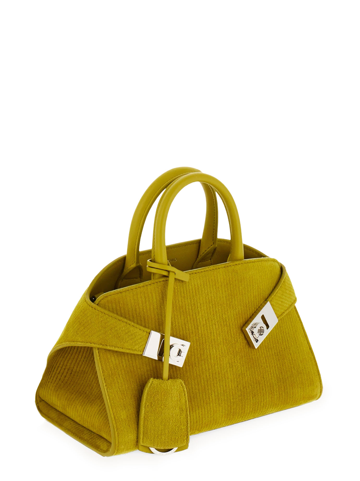 Ferragamo Hug Mini Ribbed Suede Shoulder Bag In Green