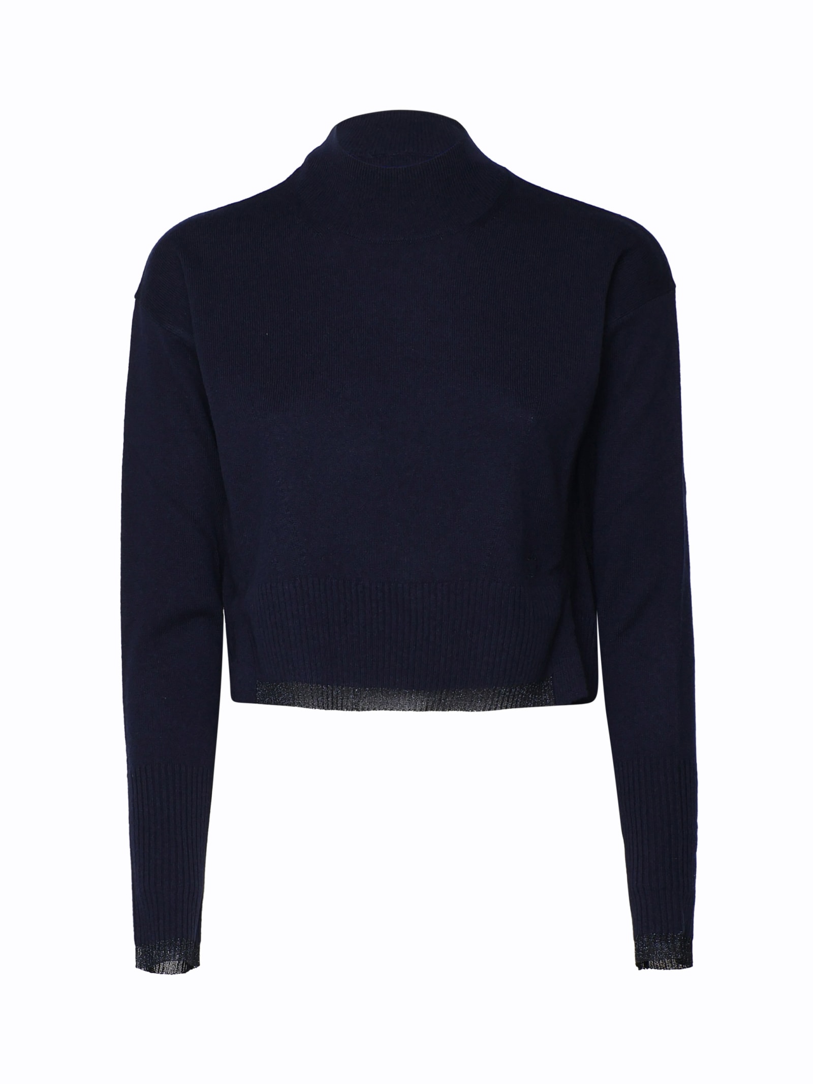 Shop Pinko Short Sweater With Half Turtleneck In Blue Navy