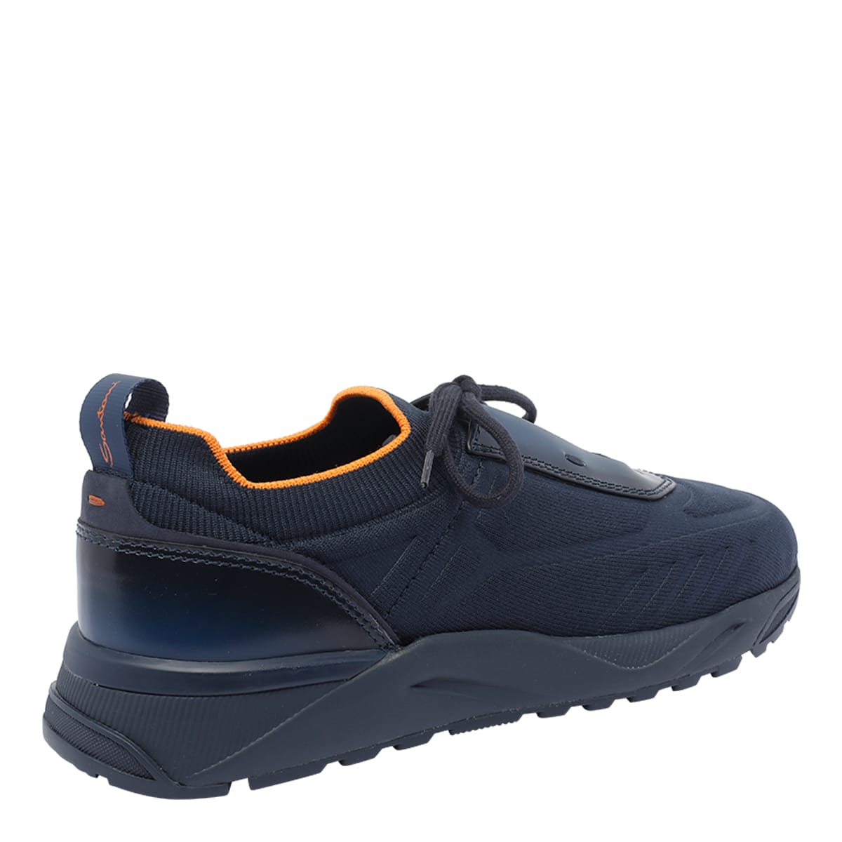 Santoni Lace-up Leather And Fabric Sneakers In Blue