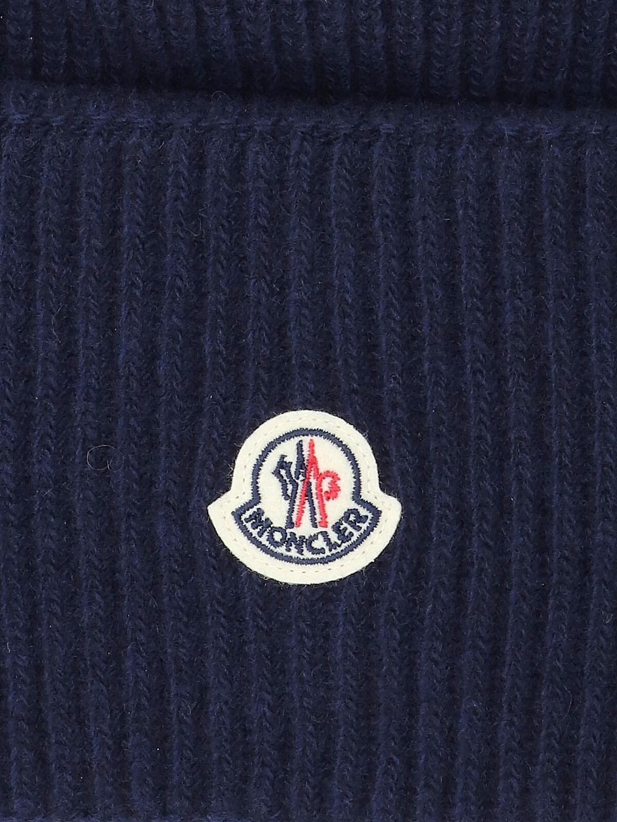 Shop Moncler Logo Beanie In Blue