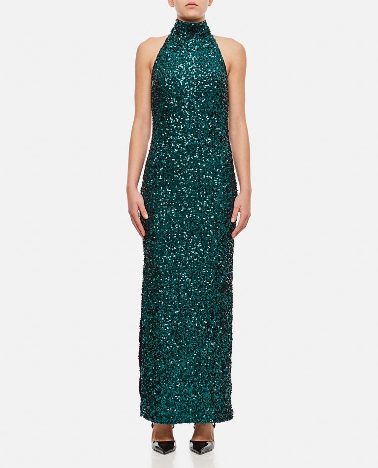 Shop Rotate Birger Christensen Sequins Halterneck Dress In Green