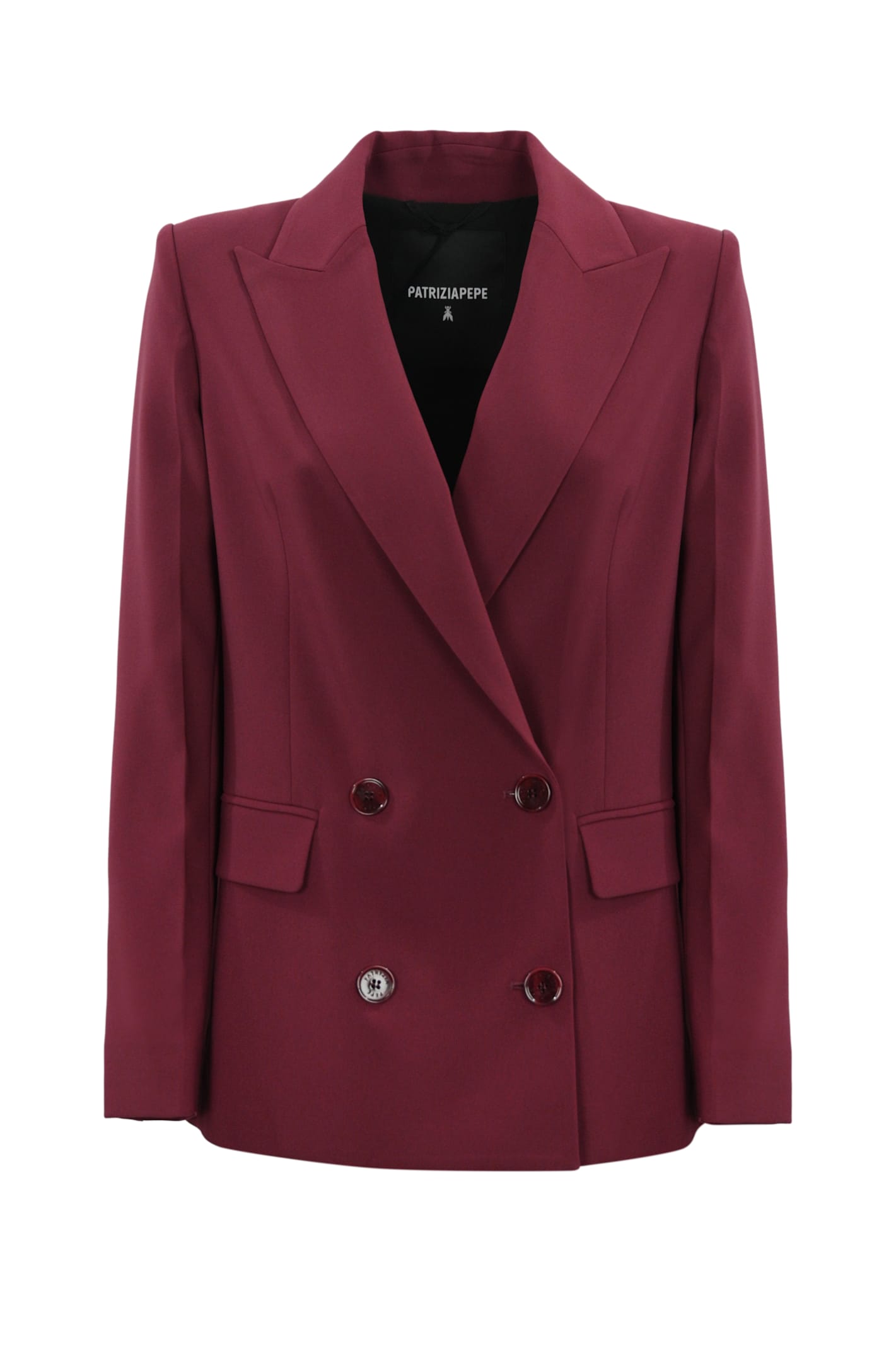 Shop Patrizia Pepe Double-breasted Crepe Blazer In Plum Elixir