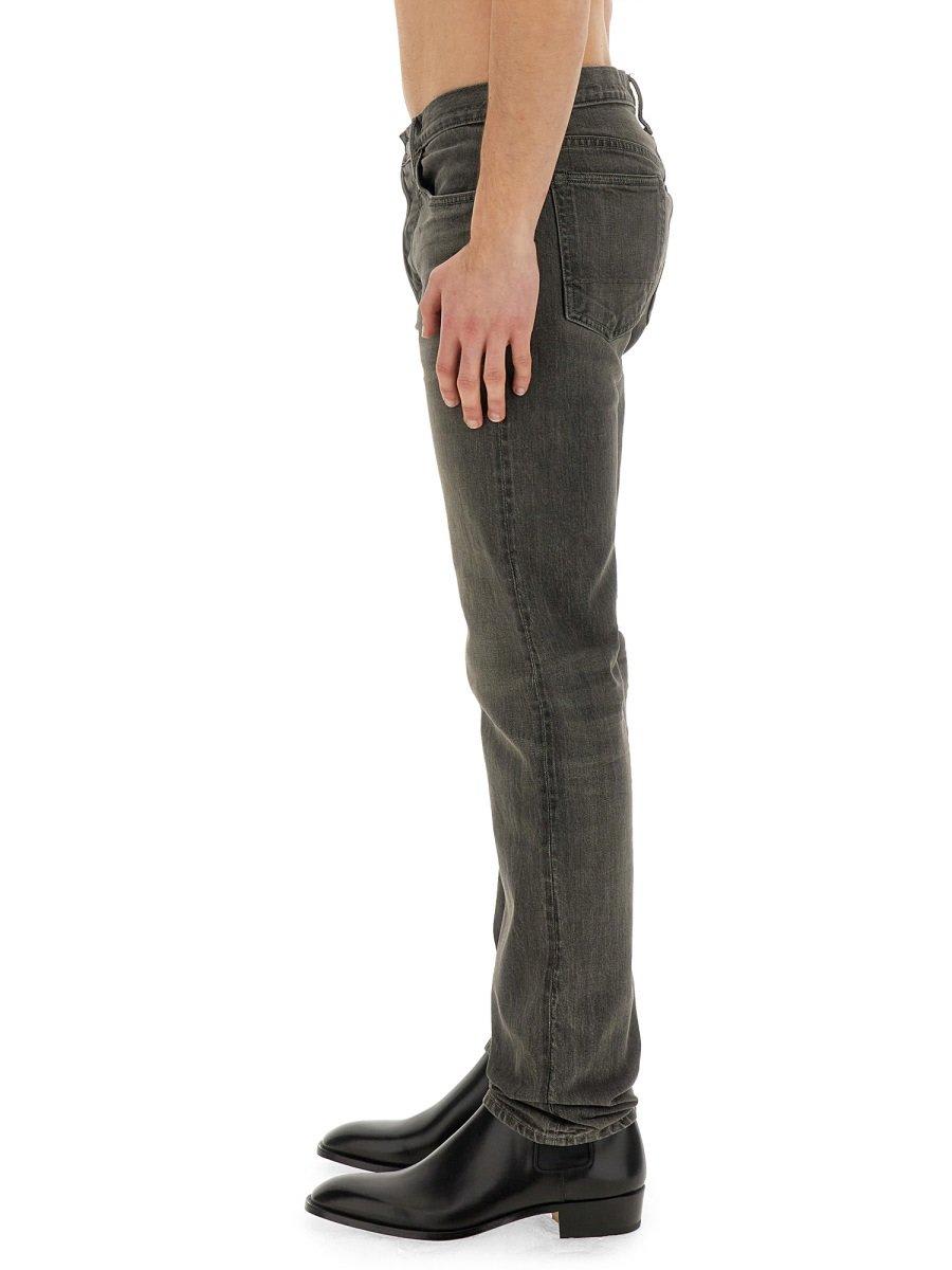 Shop Tom Ford Logo Patch Straight Leg Jeans In Grey