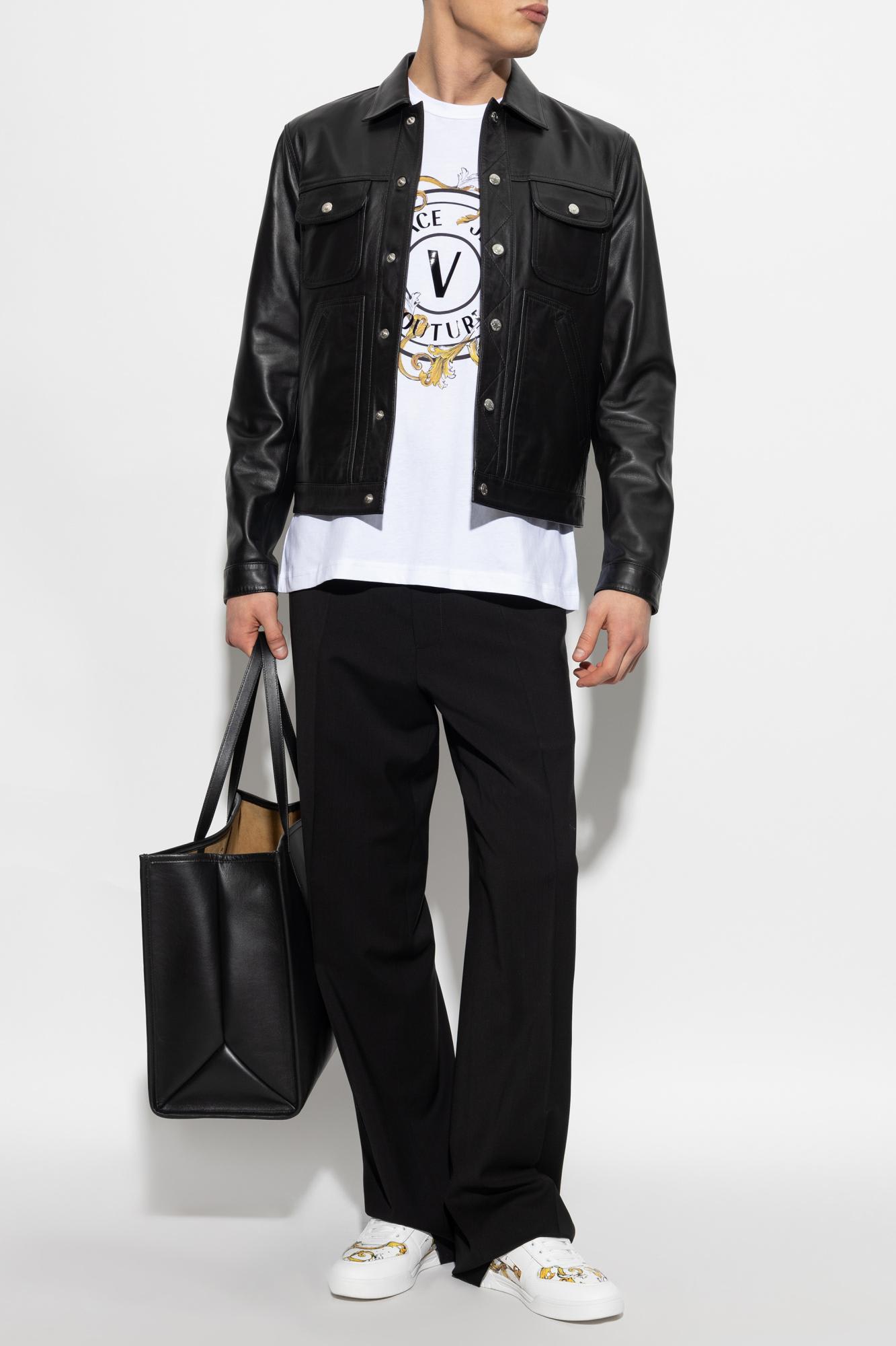 Shop Versace Jeans Couture T-shirt With Printed Logo In White Gold
