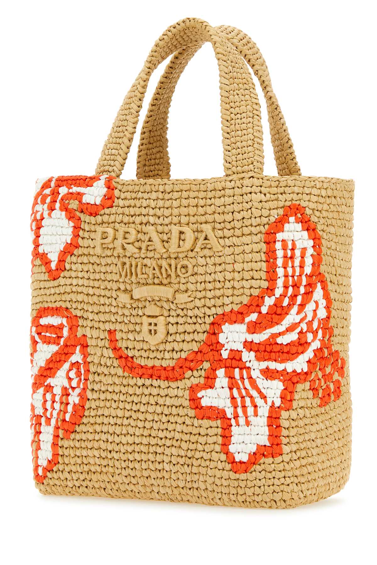 Shop Prada Raffia Handbag In Naturalearanc