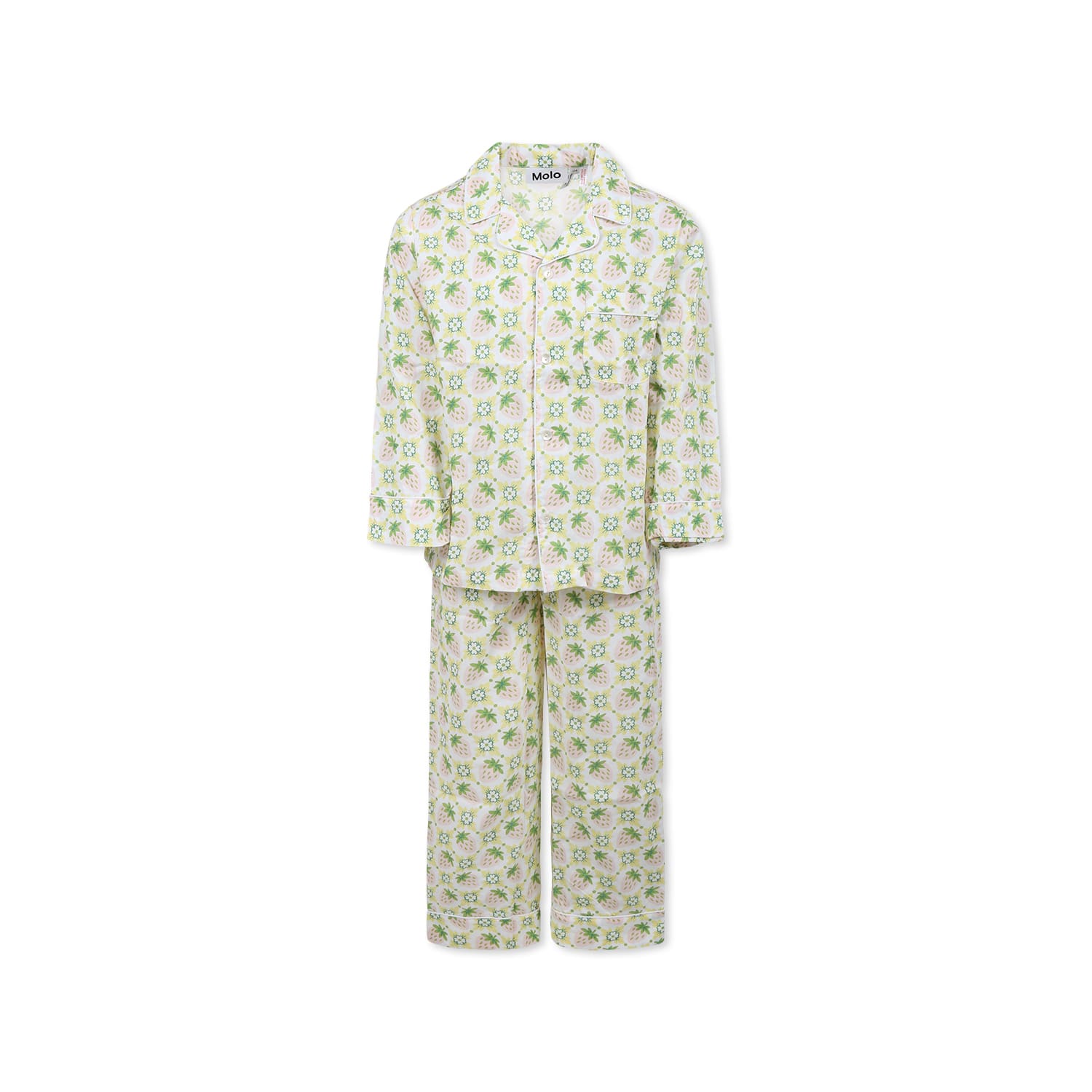 Molo Ivory Pyjamas For Girl With Strawberry In Ivory