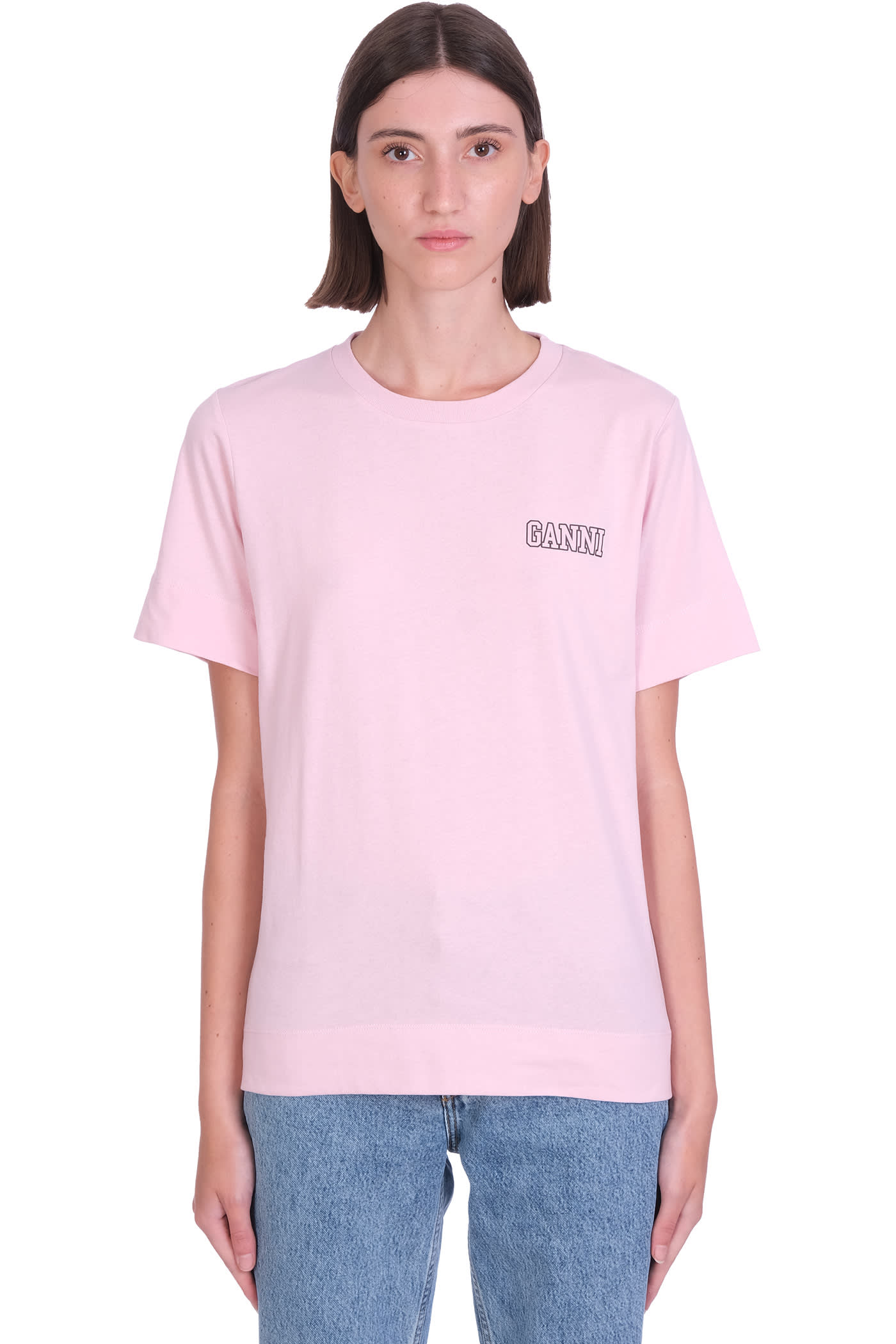 Ganni Thin Software T-shirt In Rose-pink Cotton