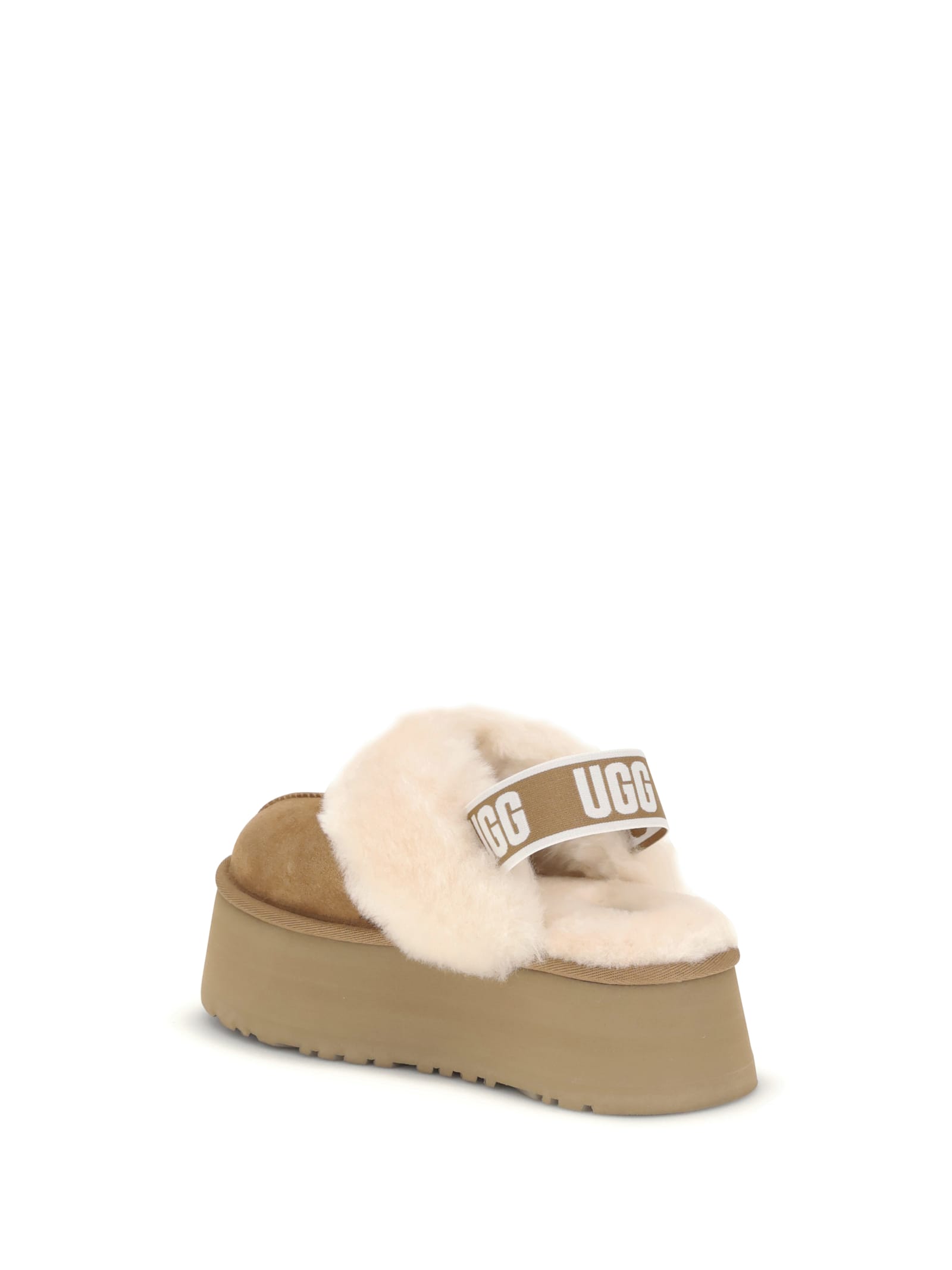Ugg Platform Mules Made Of Camel-colored Leather With Faux Fur And Elastic Back