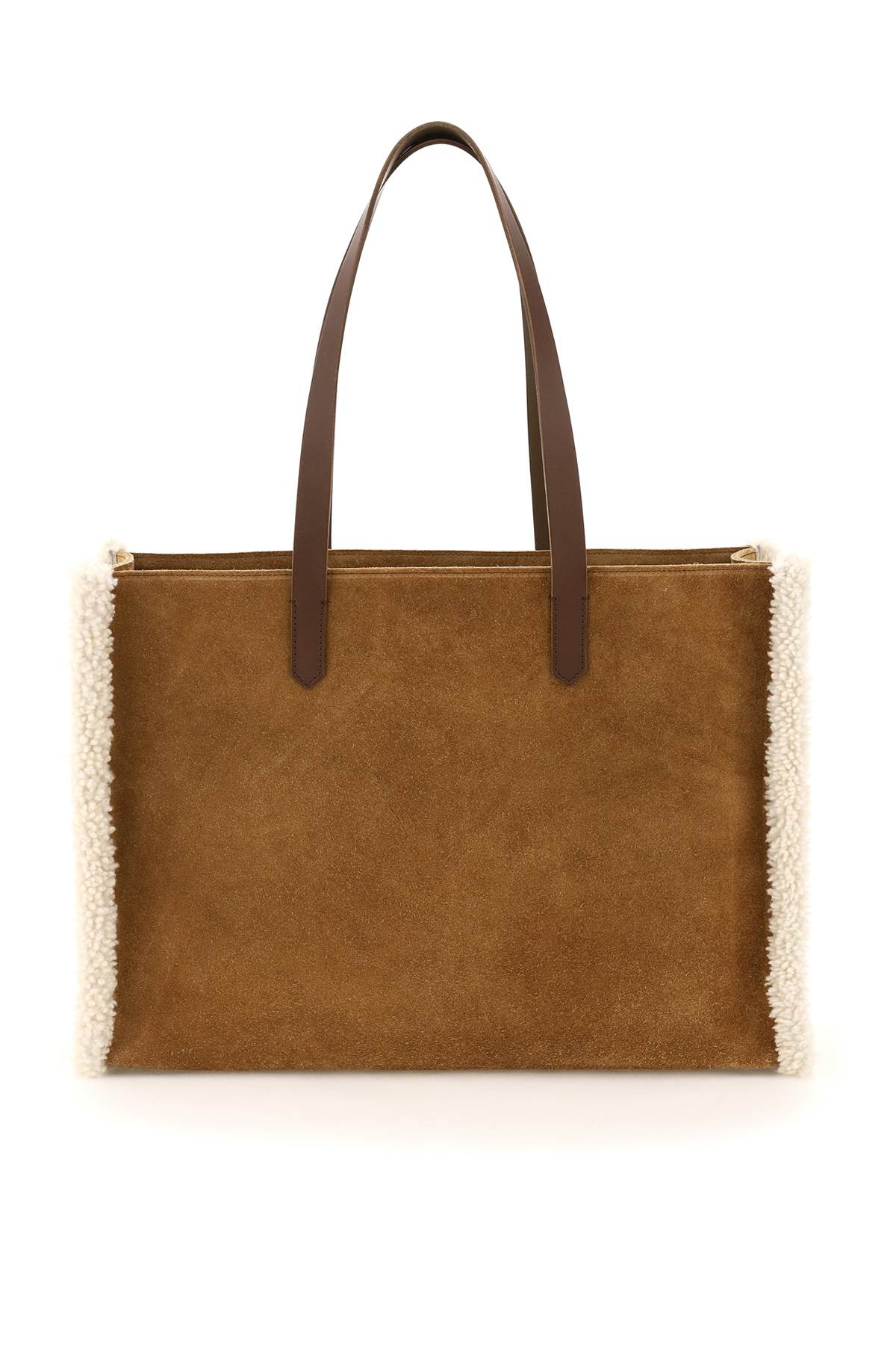 Shop Golden Goose California East-west Bag With Shearling Detail In Camel (beige)