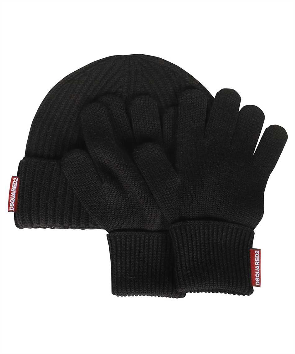 Shop Dsquared2 Knitted Hat And Gloves Set In Black