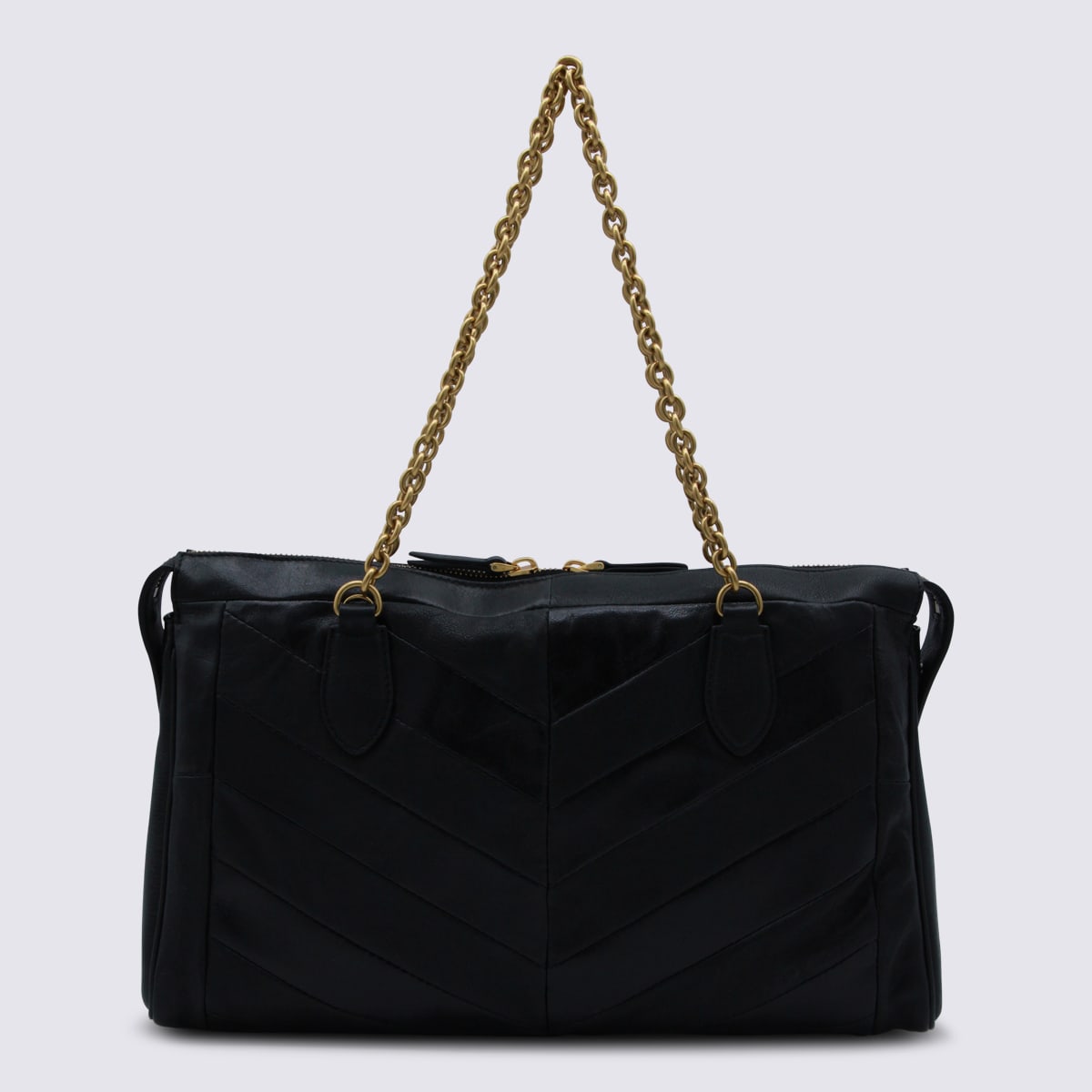 Valentino Black Leather Panthea Medium Shoulder Bag In Black
