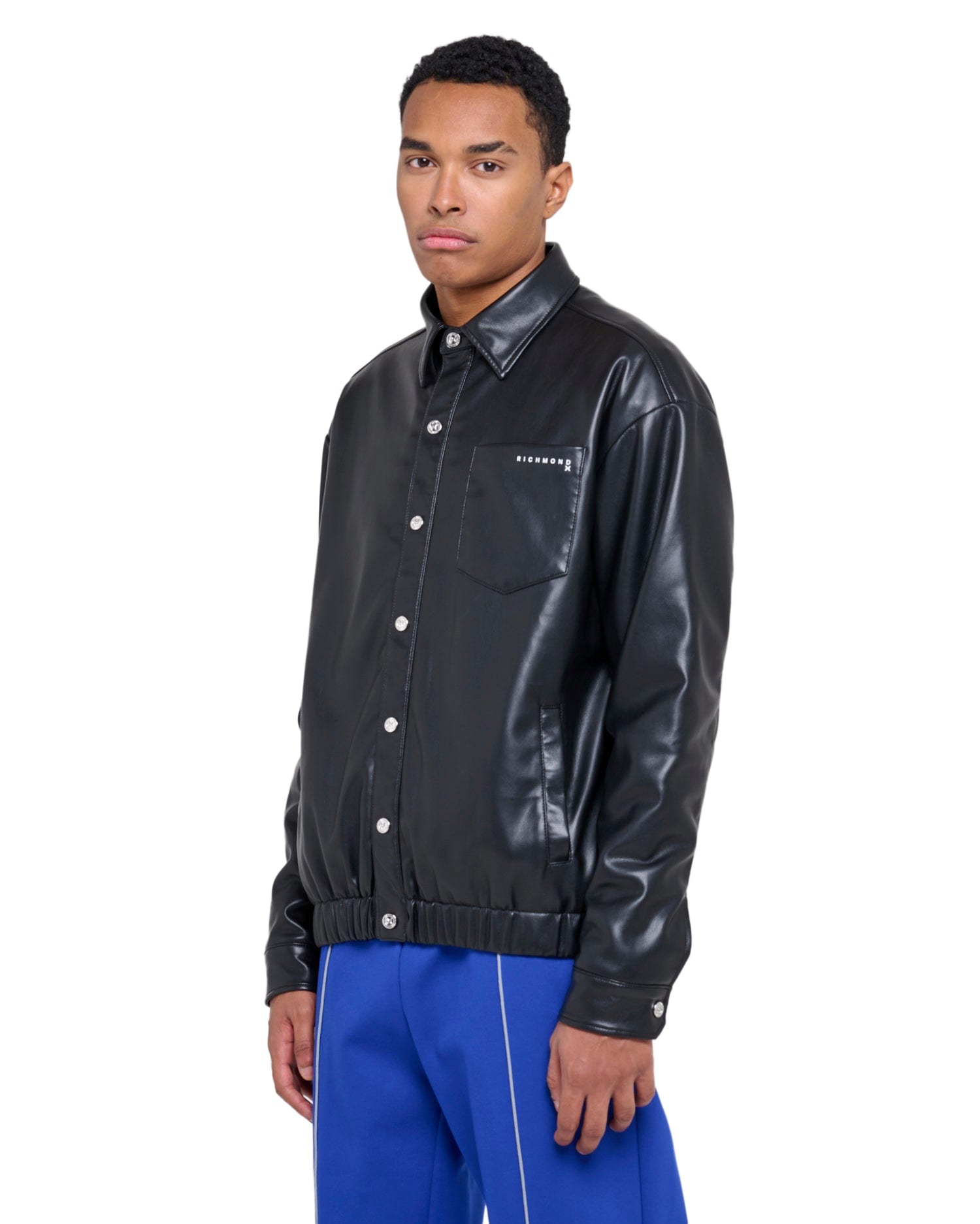 Shop John Richmond Shirt In Eco-leather With Pocket In Nero