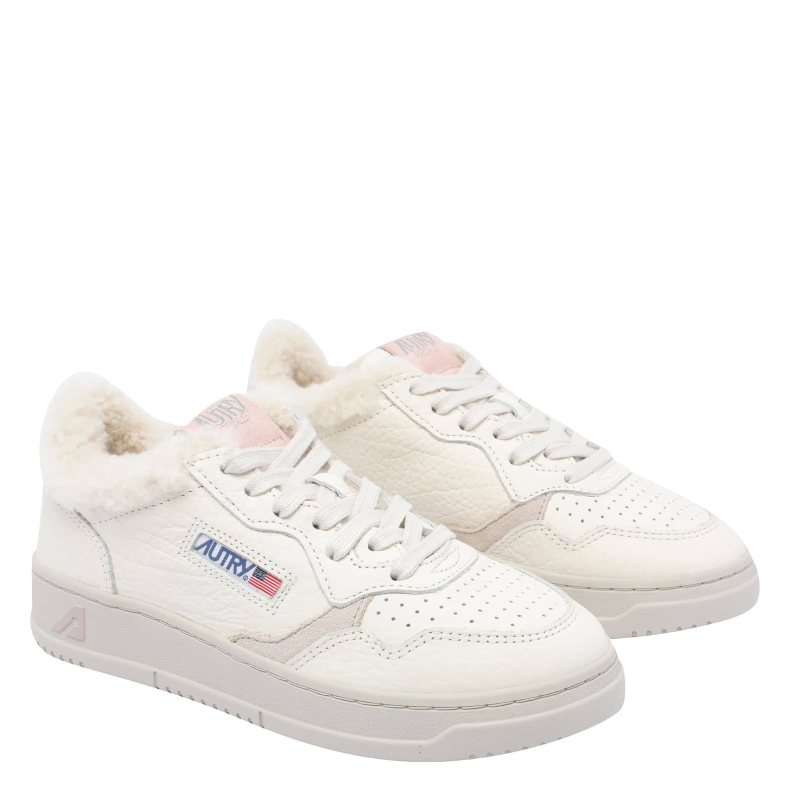 Autry Low Top Leather Sneakers With Faux Fur Effect In White