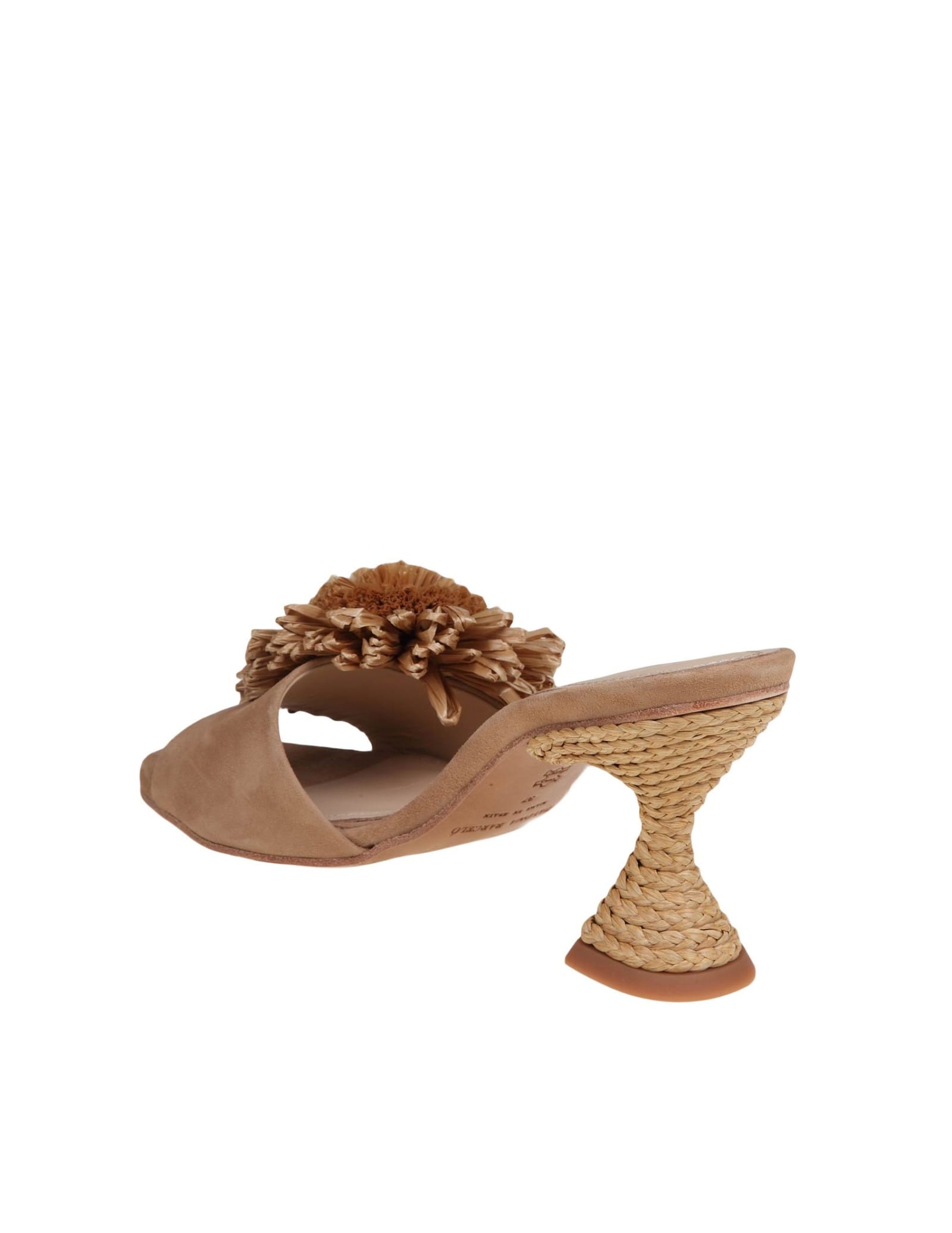 Shop Paloma Barceló Akira Mules In Suede With Raffia Bow In Hazelnut