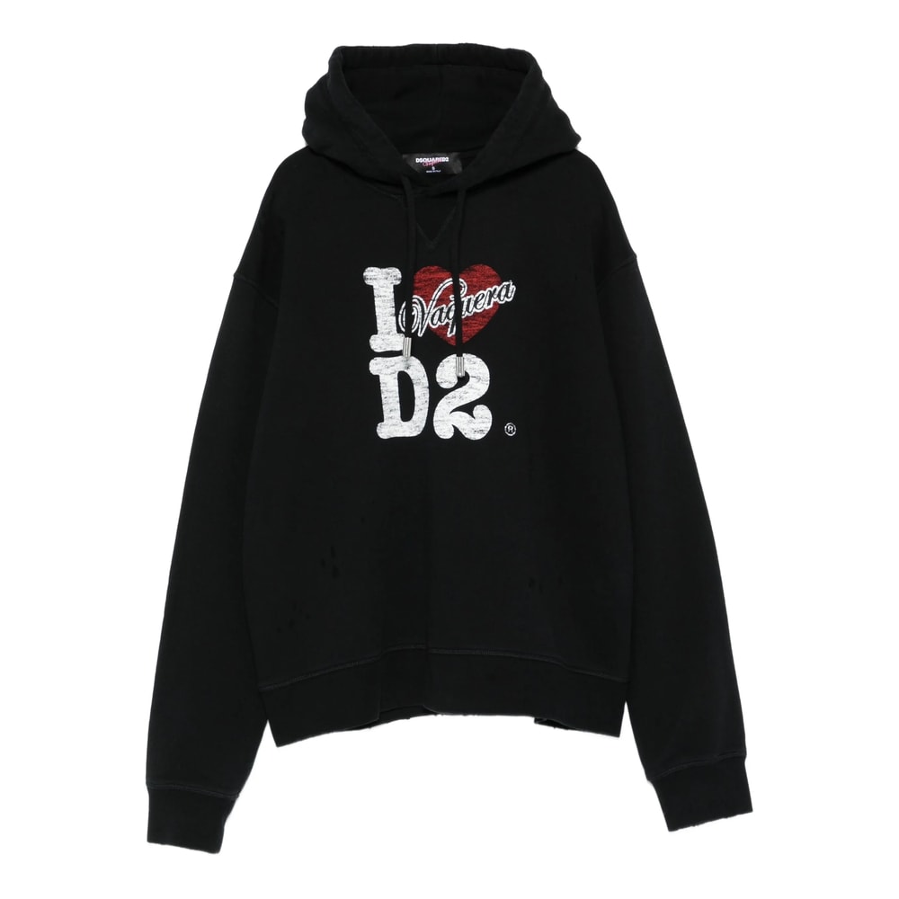 Dsquared2 Cotton Hoodie With Logo And Drawstring In Black
