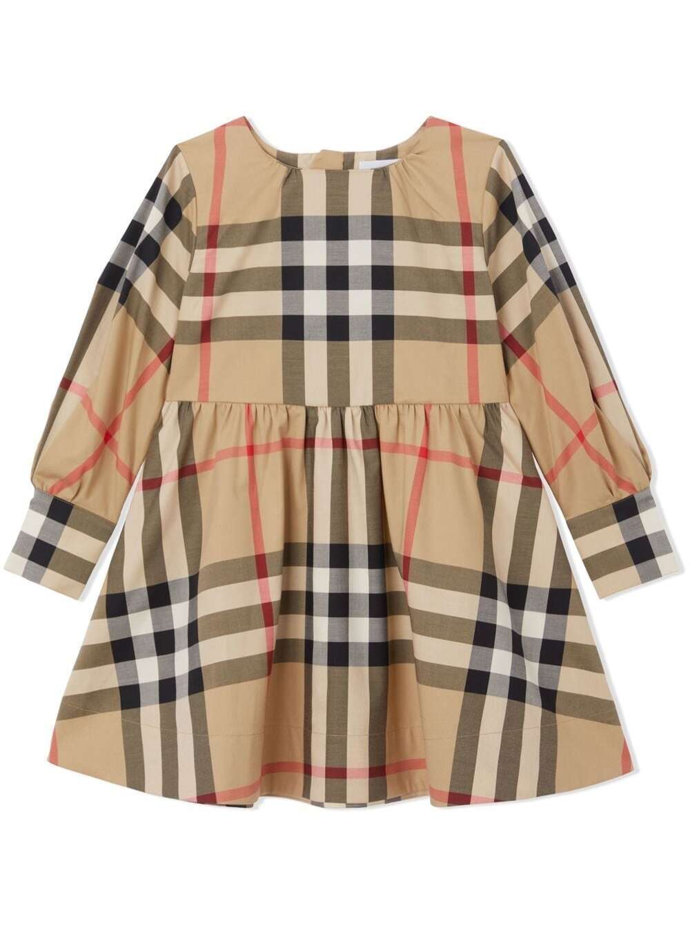 BURBERRY BEIGE DRESS WITH VINTAGE CHECK MOTIF IN COTTON GIRL