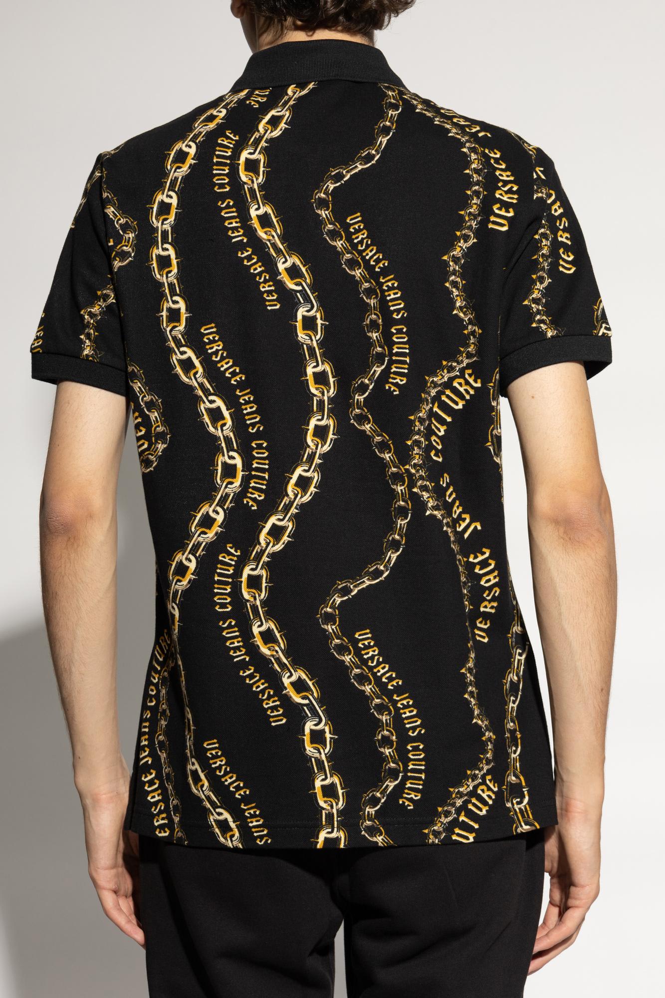 Shop Versace Jeans Couture Patterned Polo In Black