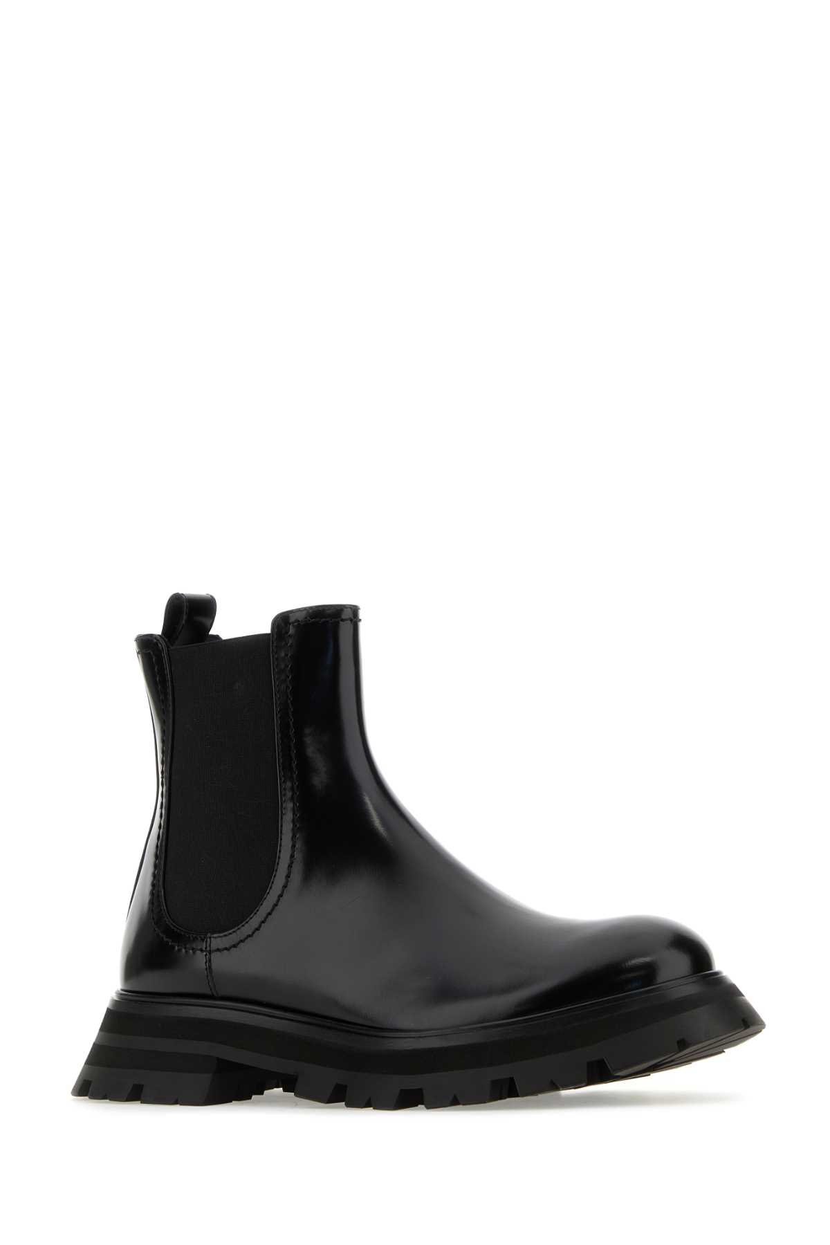 Shop Alexander Mcqueen Black Leather Ankle Boots In Blackblack