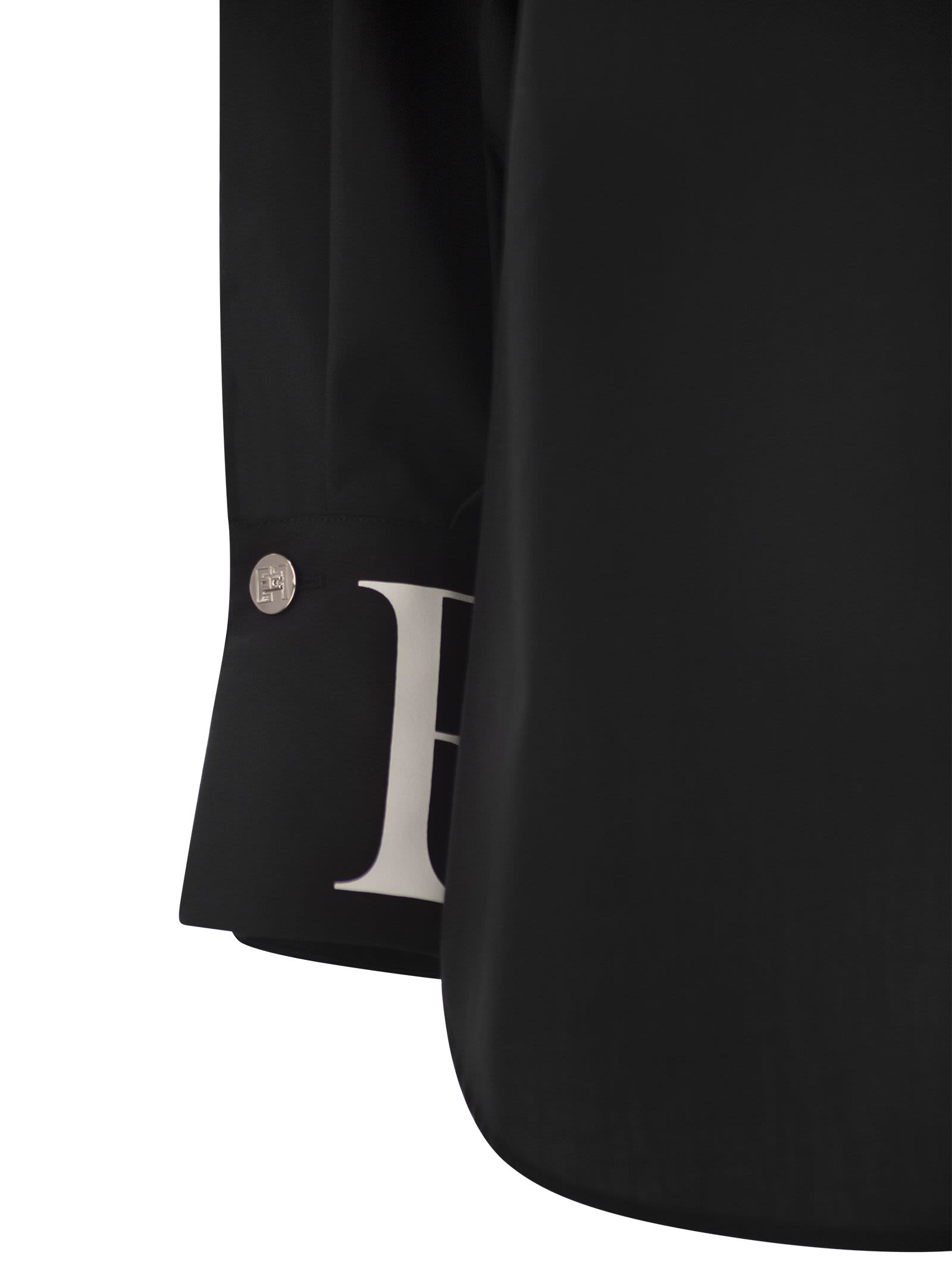 Shop Elisabetta Franchi Poplin Shirt With Logo On Cuffs In Black