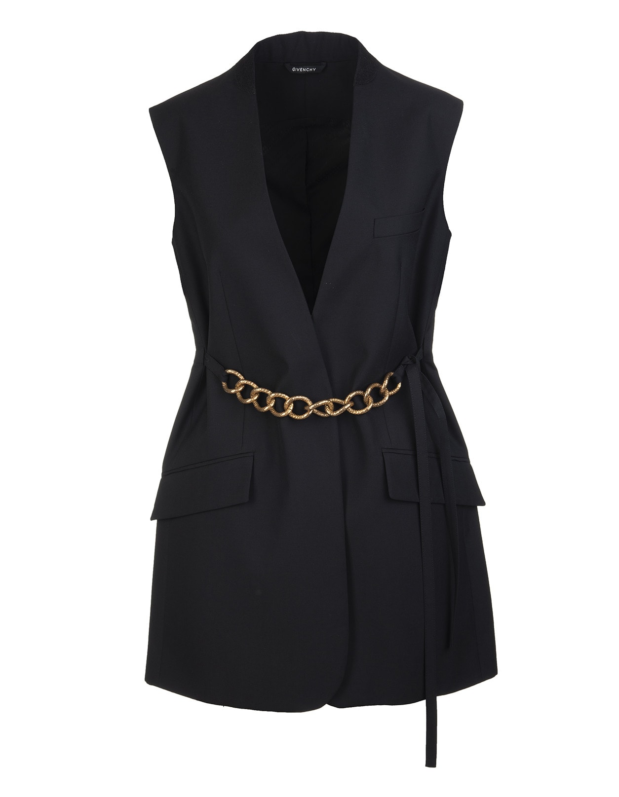 Givenchy Woman Black Lightweight Wool Sleeveless Jacket With Chain