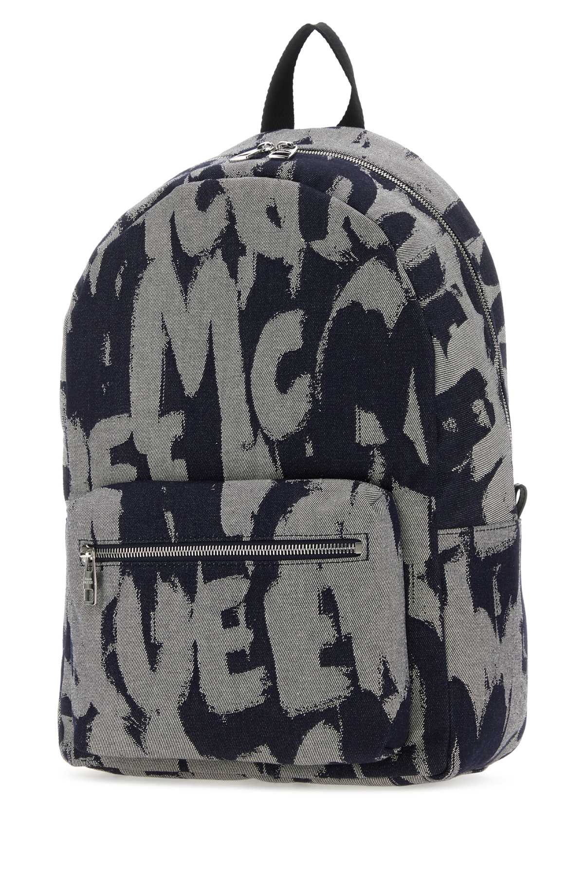 Shop Alexander Mcqueen Embroidered Fabric Mcqueen Graffiti Backpack In Dkblueivoryblack