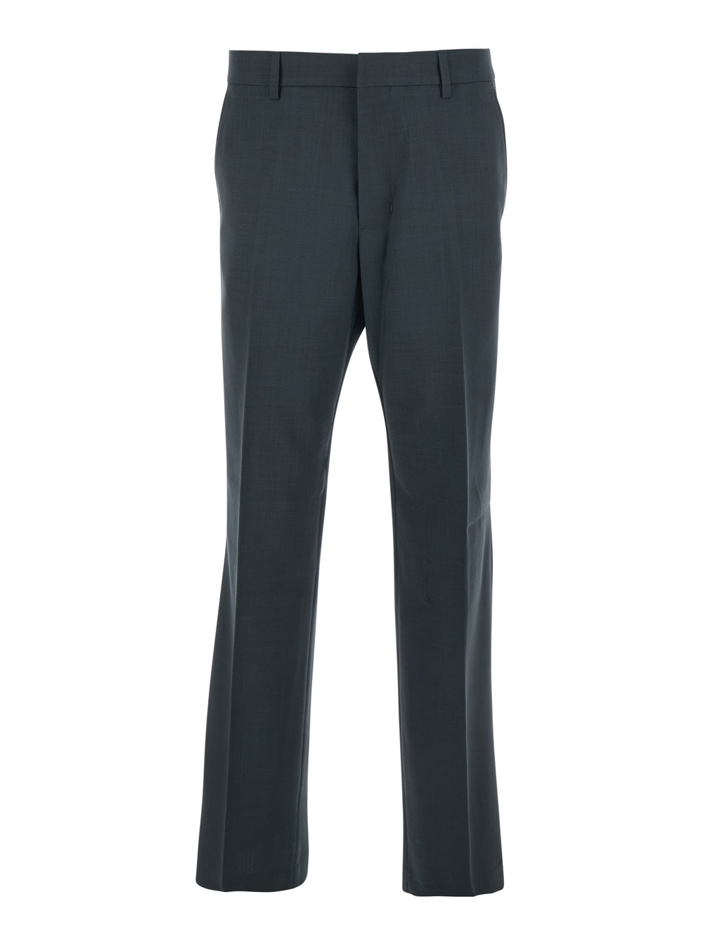 Ami Alexandre Mattiussi Ami Paris Men Grey Pants With Belt Loops And Front Concealed Closure In Wool Man In Blue