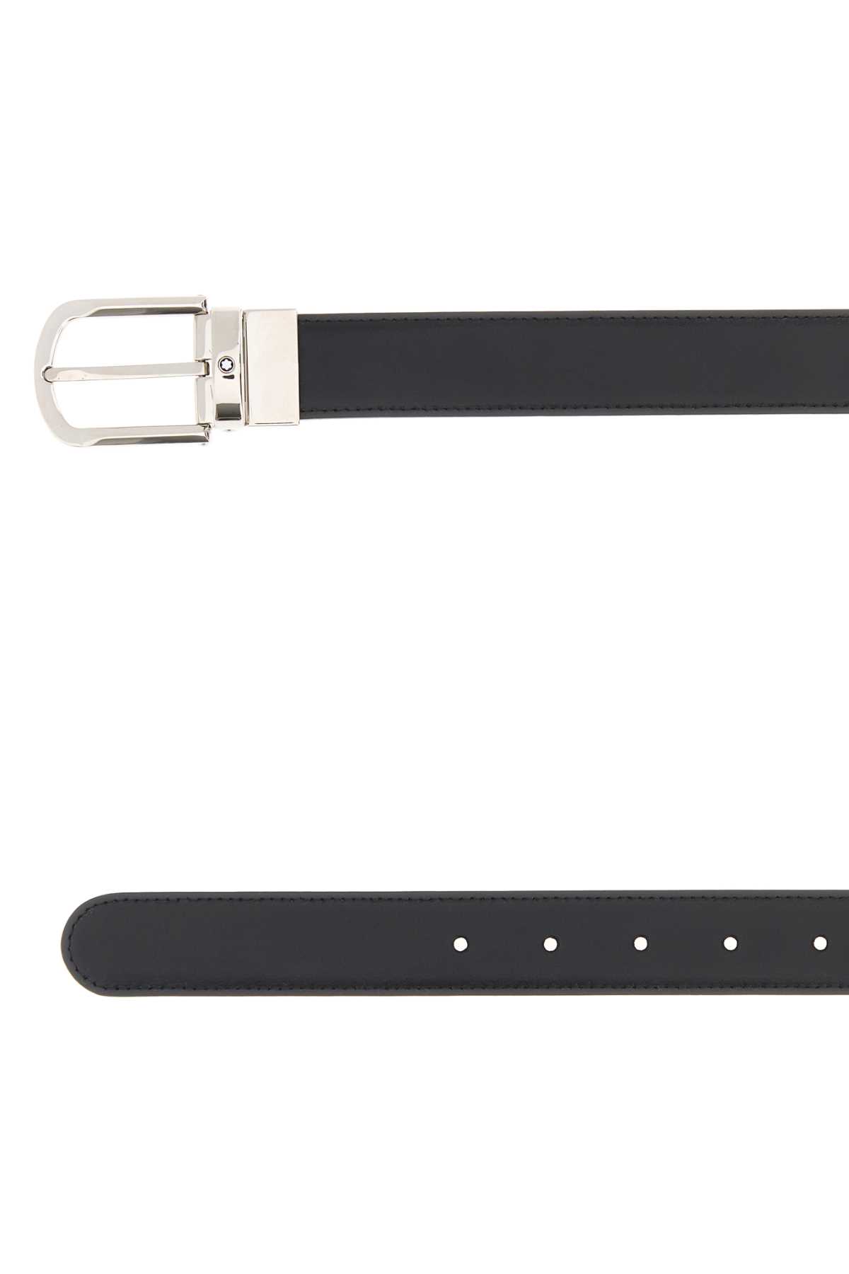 Montblanc Adjustable Reversible Leather Belt With Metal Buckle In Black