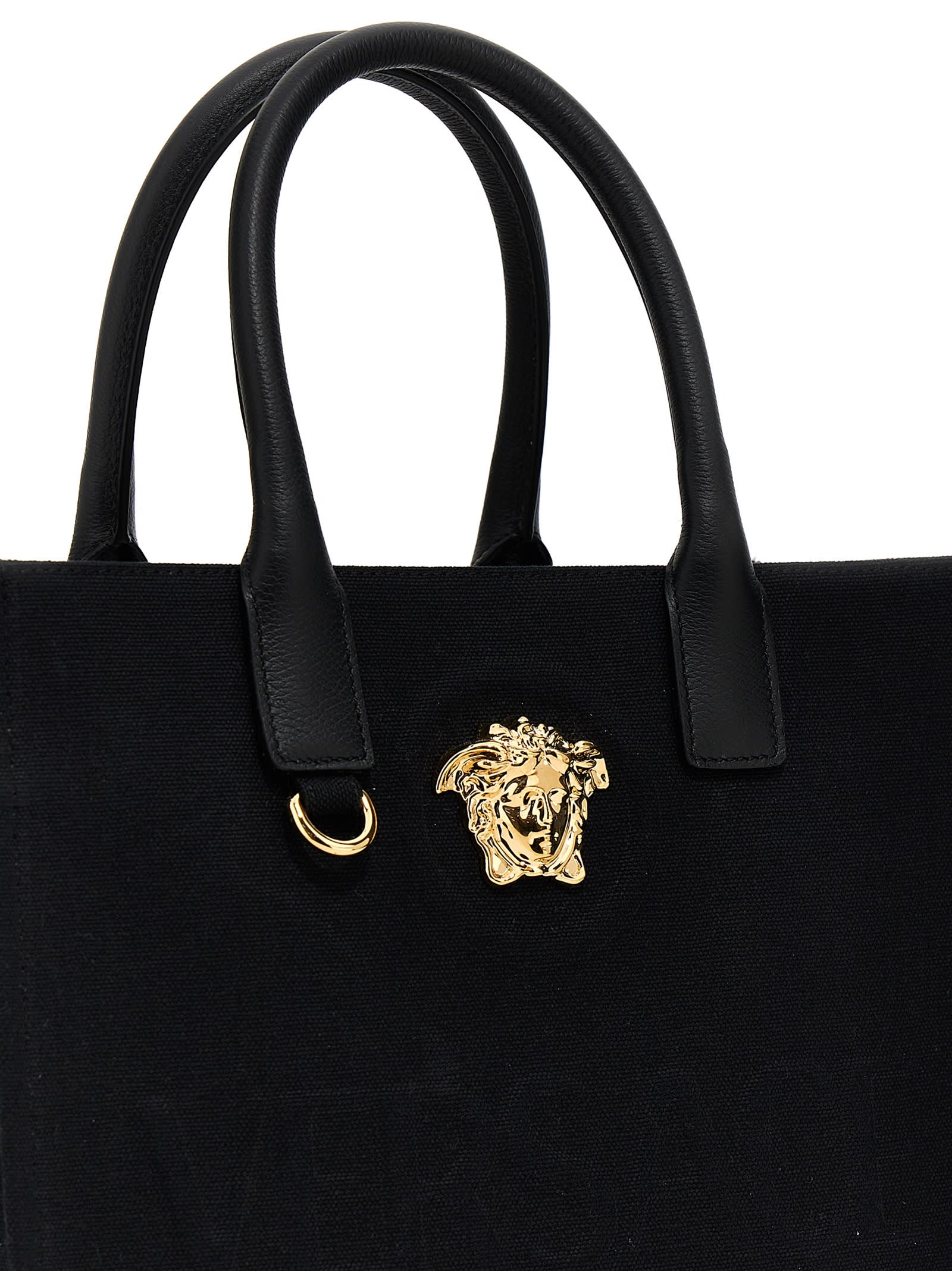 Shop Versace Allover Small Shopping Bag In Black