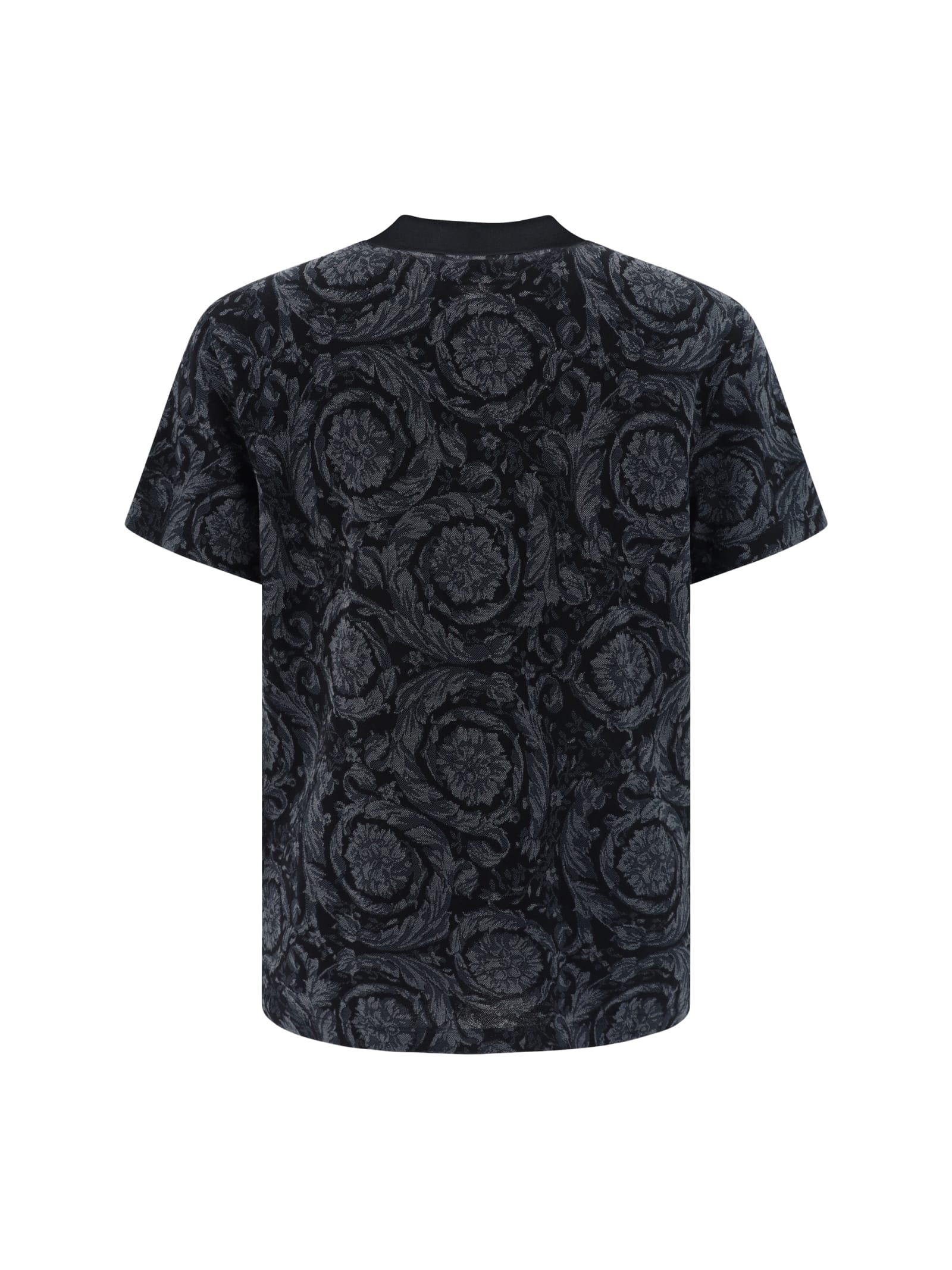 Versace Barocco Print Polo T-shirt In Grey