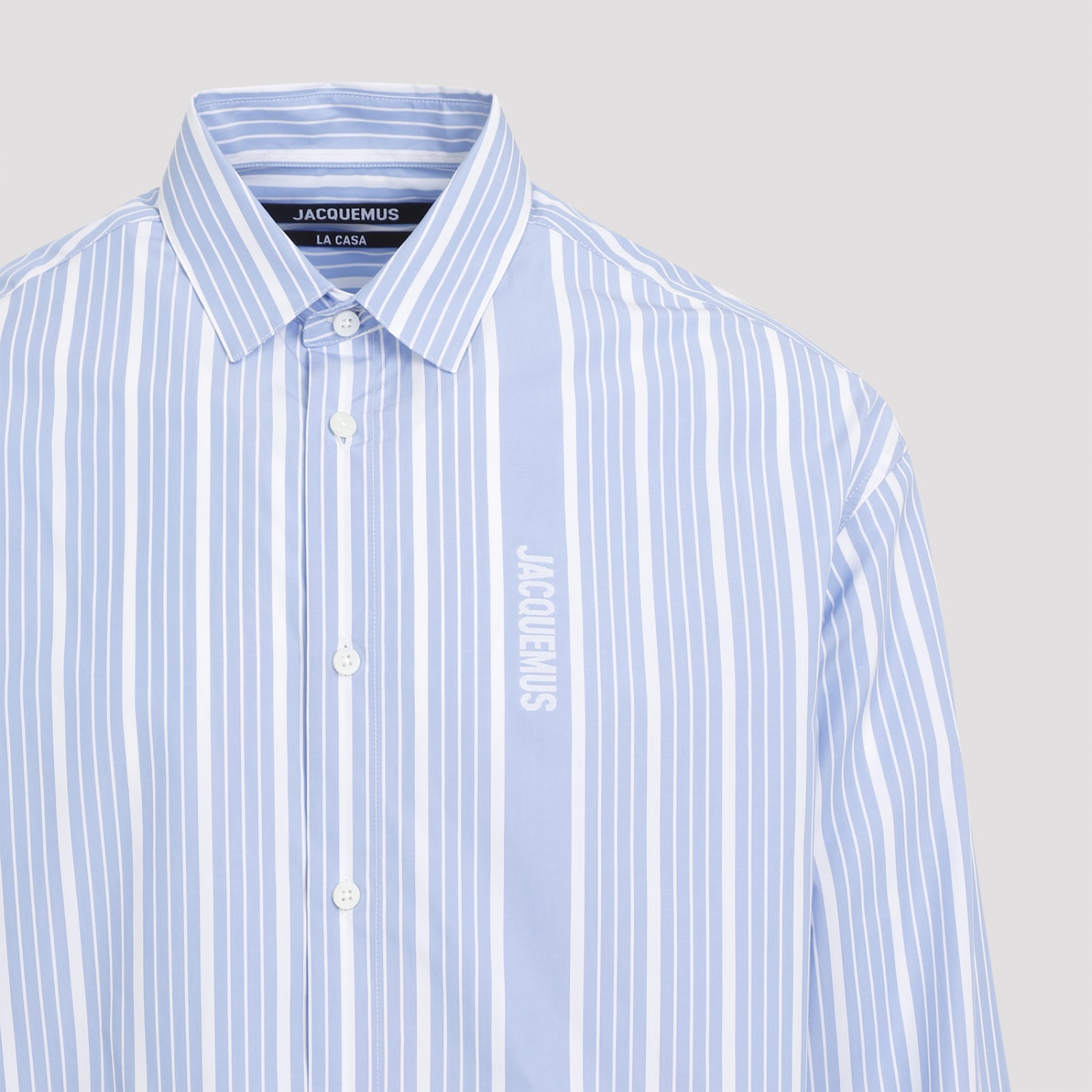 Shop Jacquemus La Chemise Simon Shirt In Gy Jacquard Business Big Log