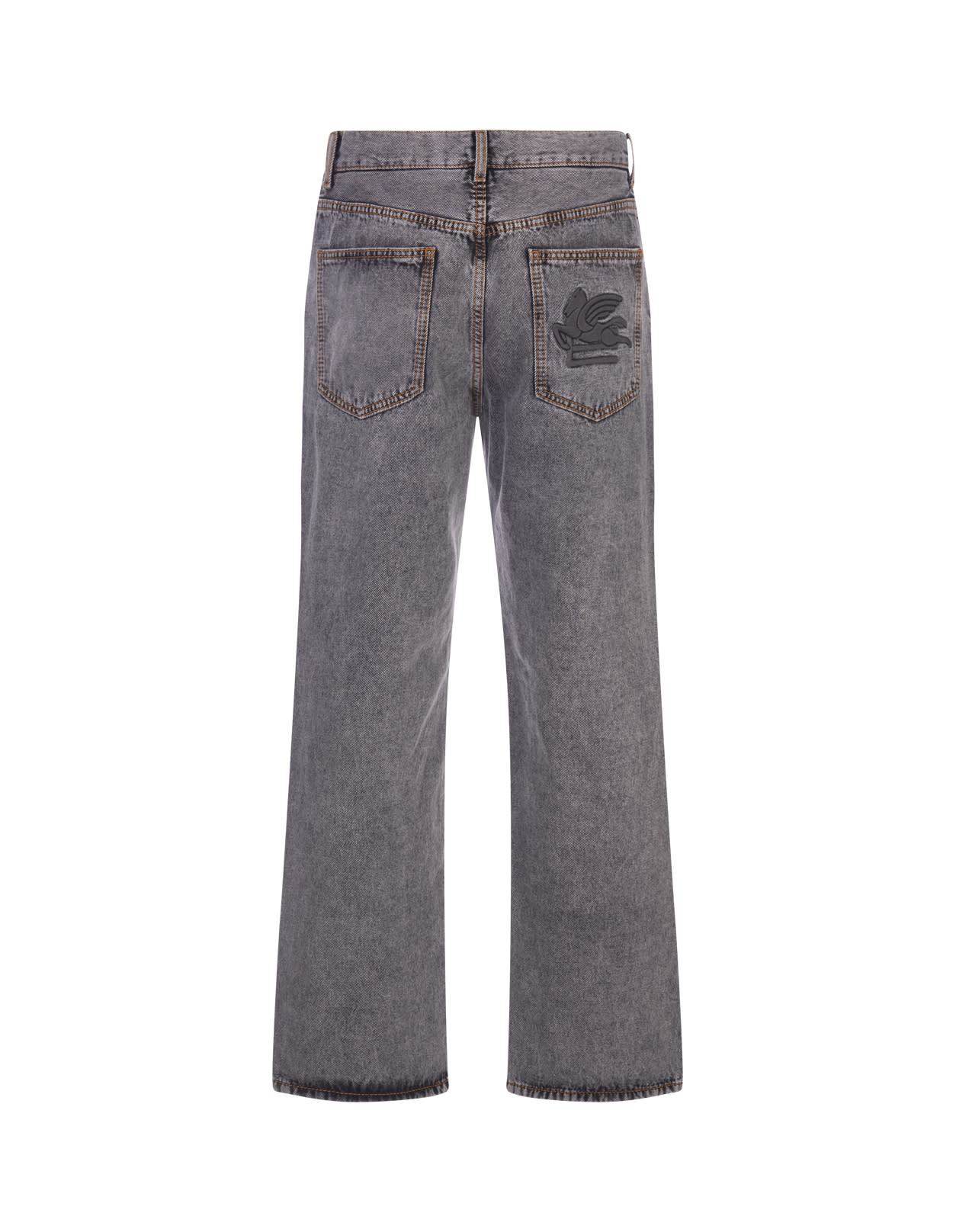 Shop Etro Grey Cotton Denim Jeans With Logo