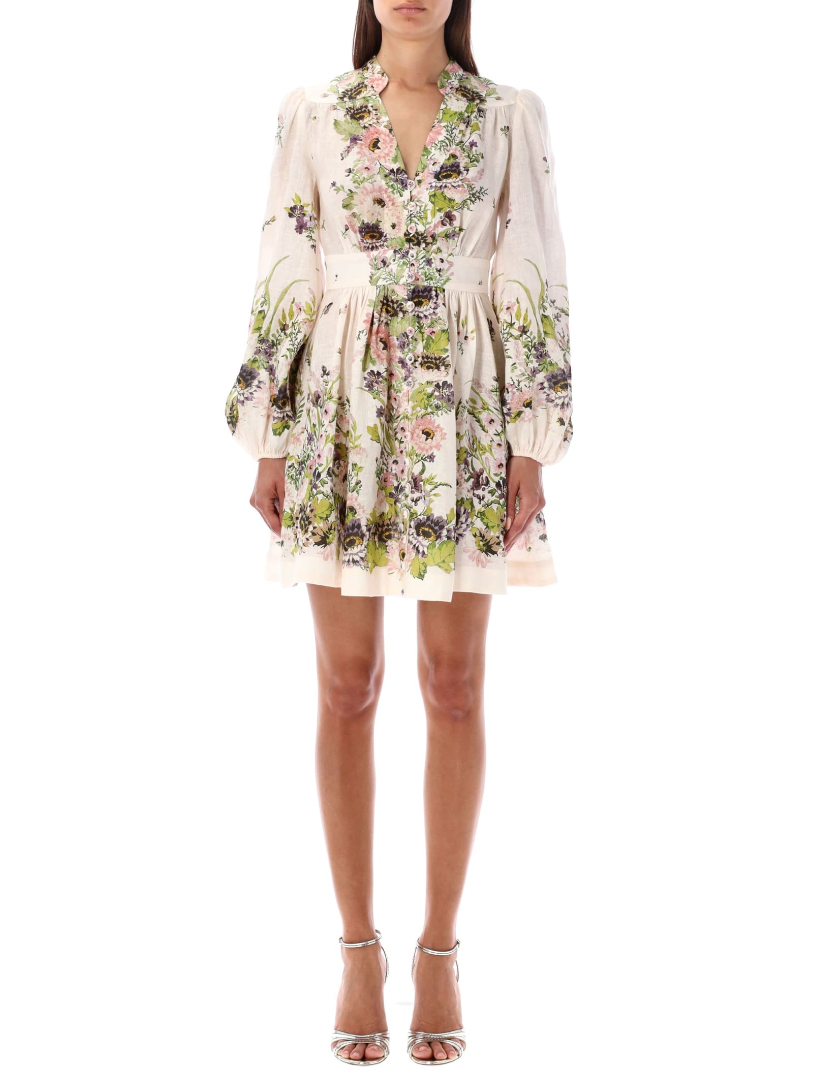 Shop Zimmermann Halliday Mini Dress In Cream Flower Multi