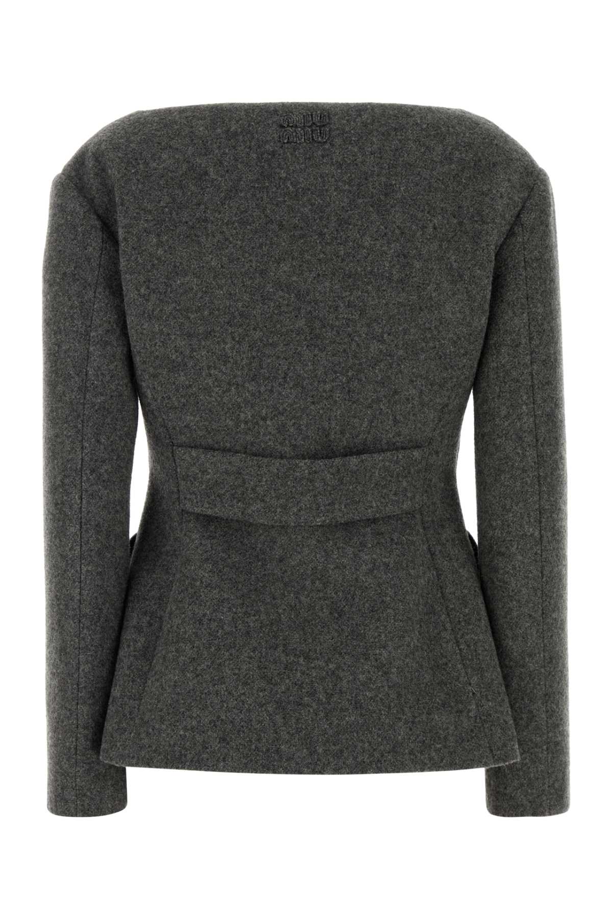 Miu Miu Tailored Wool Blazer Featuring Peplum Detail In Gray