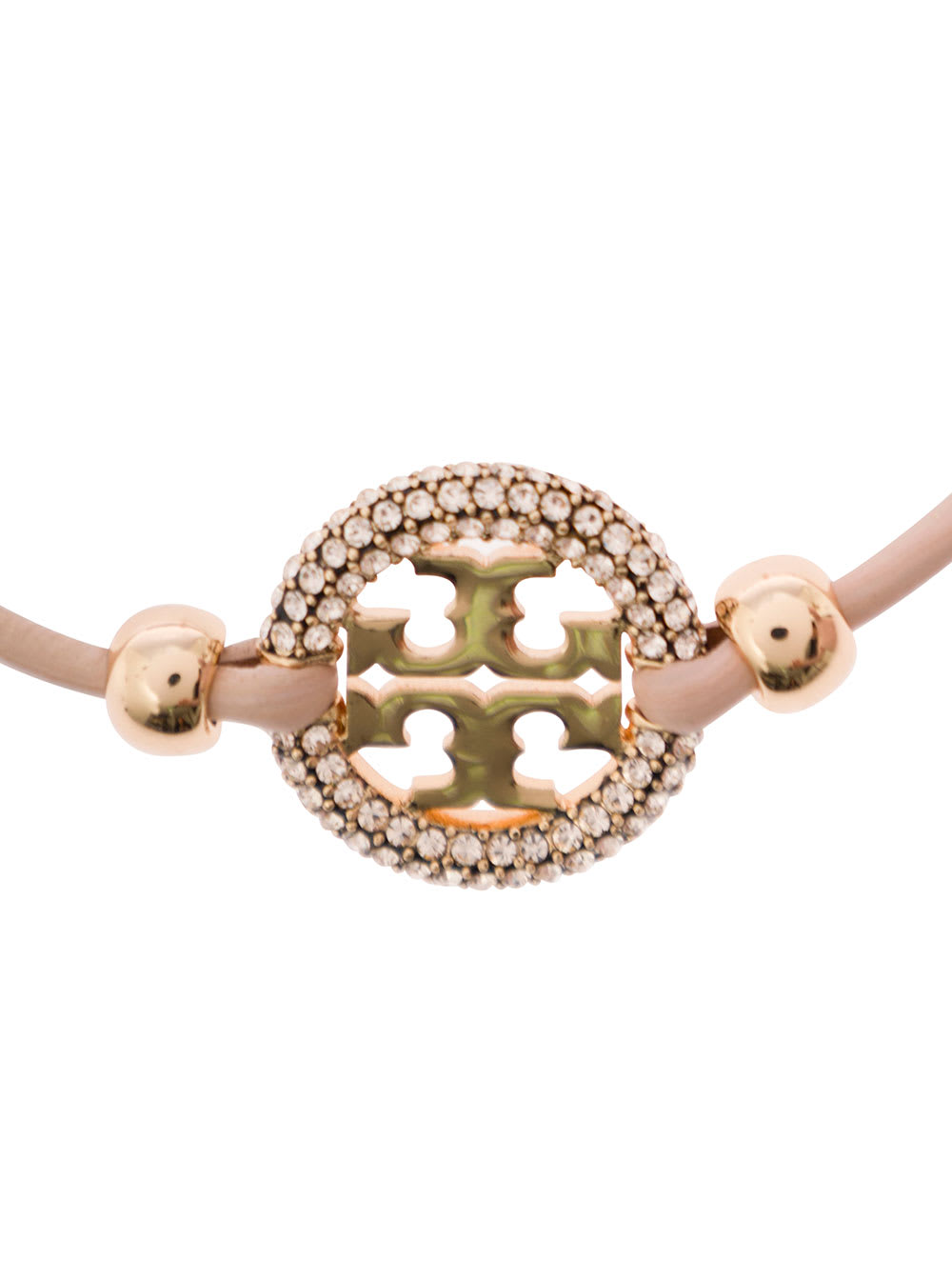 Shop Tory Burch Pink Bracelet With Logo Detail And Rhinestone In Leather Woman