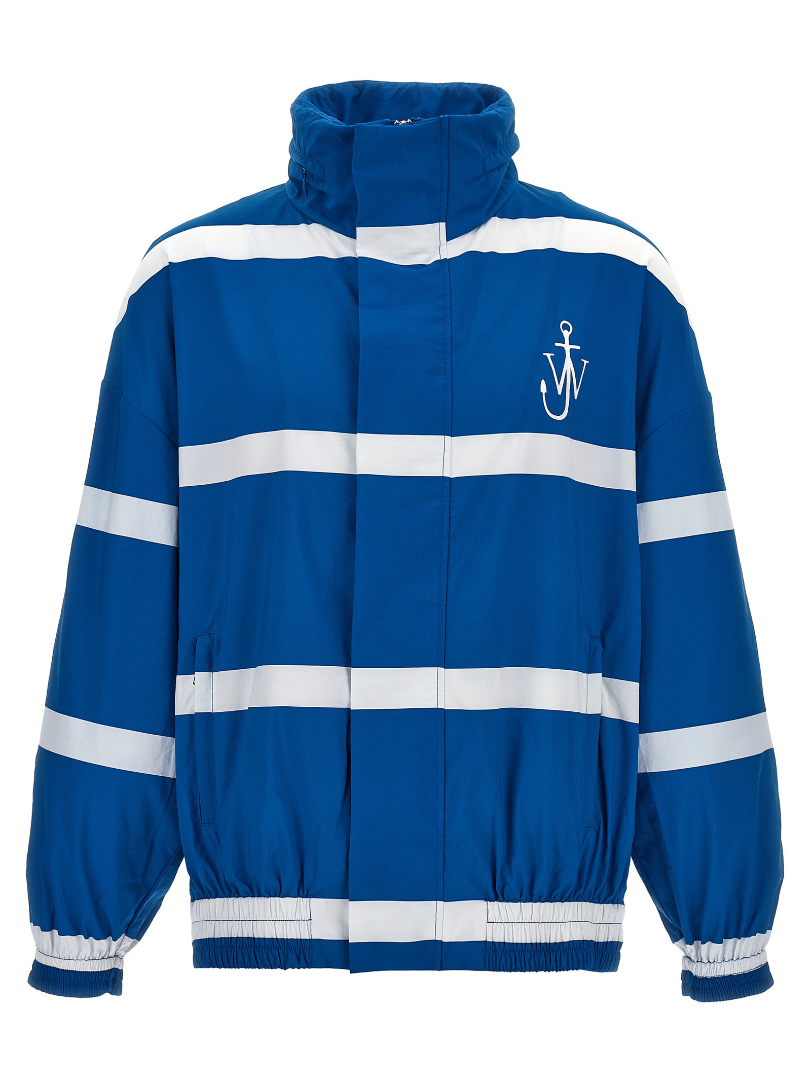 Shop Jw Anderson Logo Print Striped Jacket In Blue