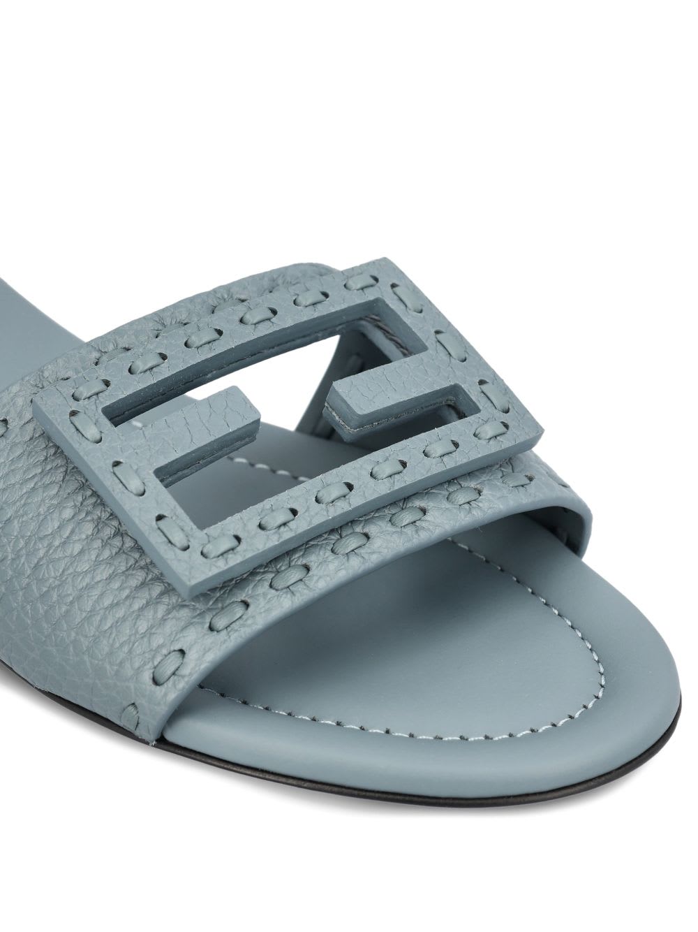 Fendi Leather Slides Buckle Detail Flat Sole In Gray
