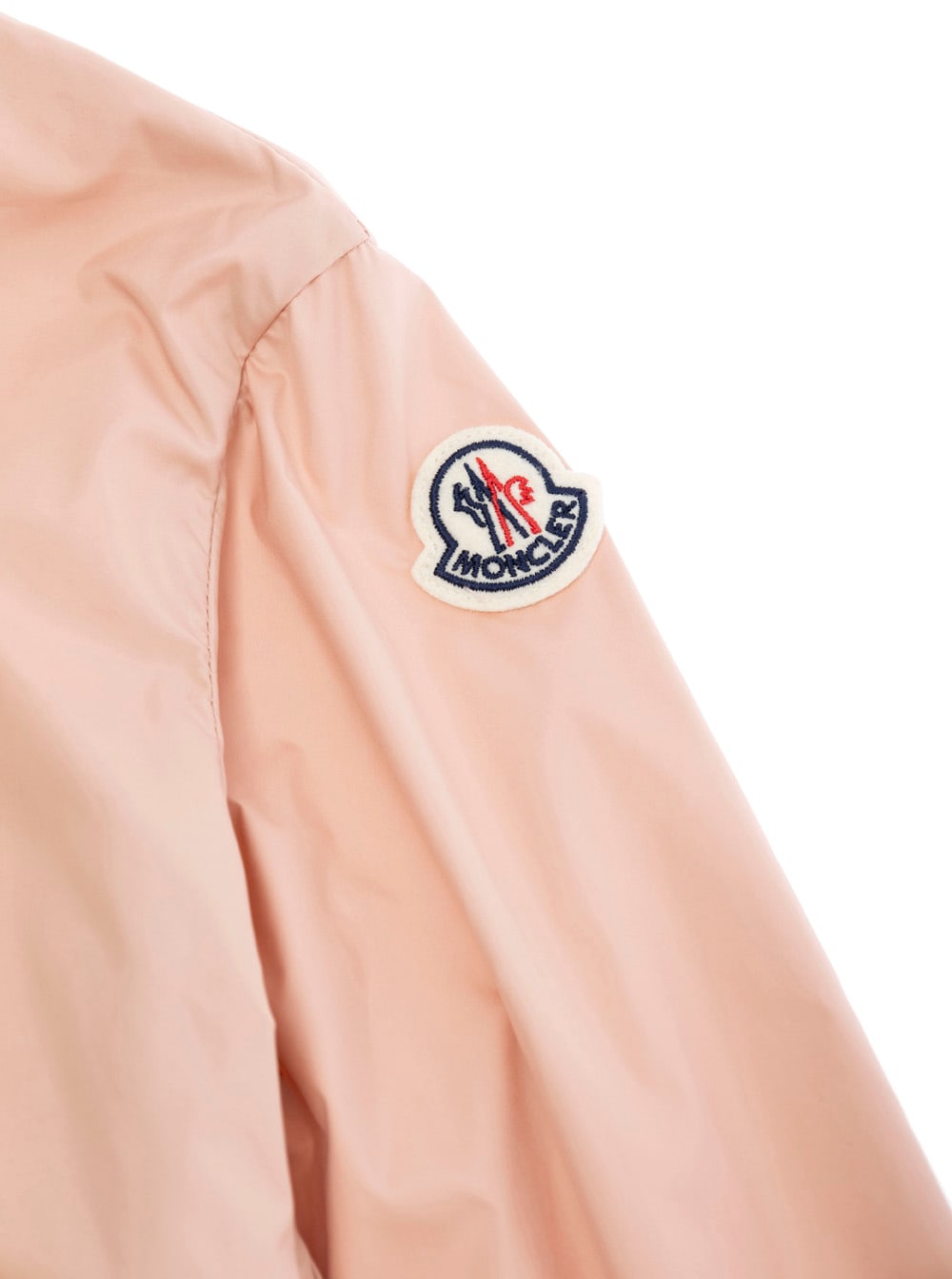 Moncler Fegeo Pink Jacket With Fixed Hood And Logo Patch On The Sleeve In Tech Fabric Girl In Gold