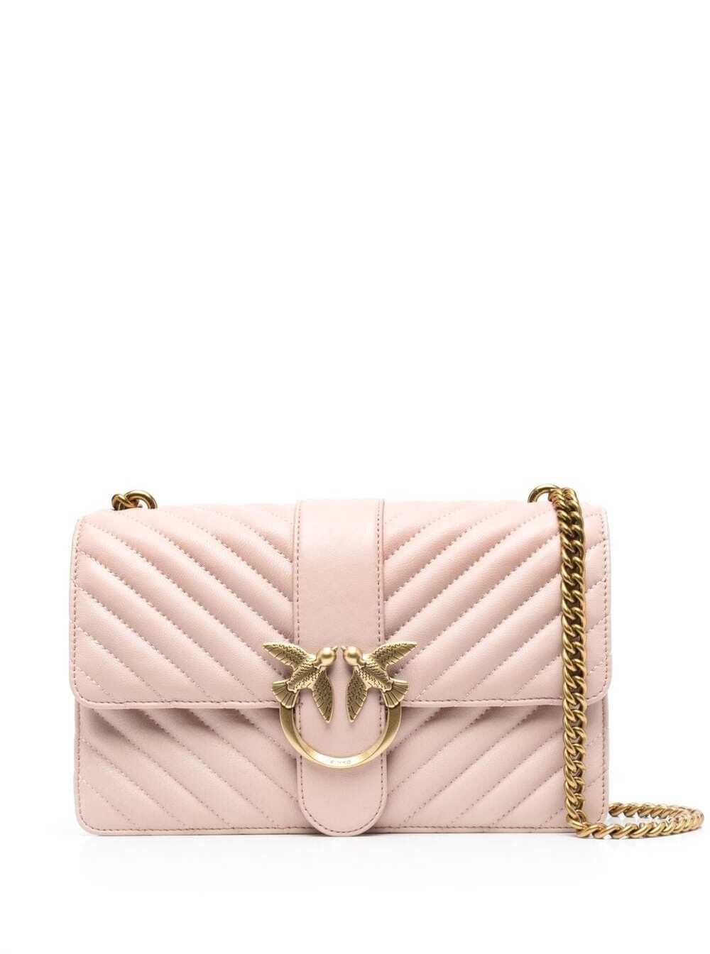 Pinko Love Classic Pink Chevron Leather Crossbody Bag Pinko Woman