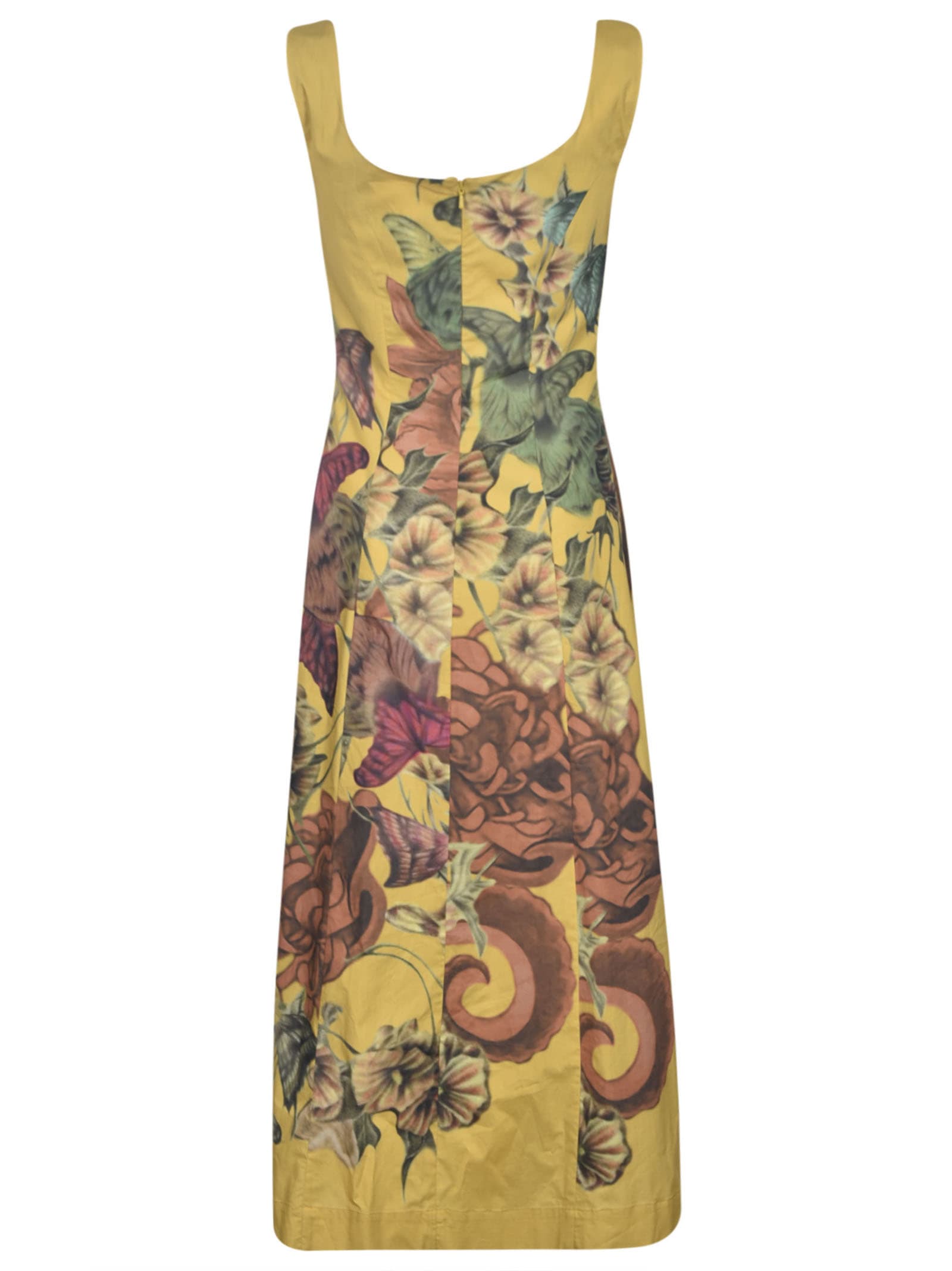 Shop Alberta Ferretti Floral Sleeveless Dress In Yellow/brown