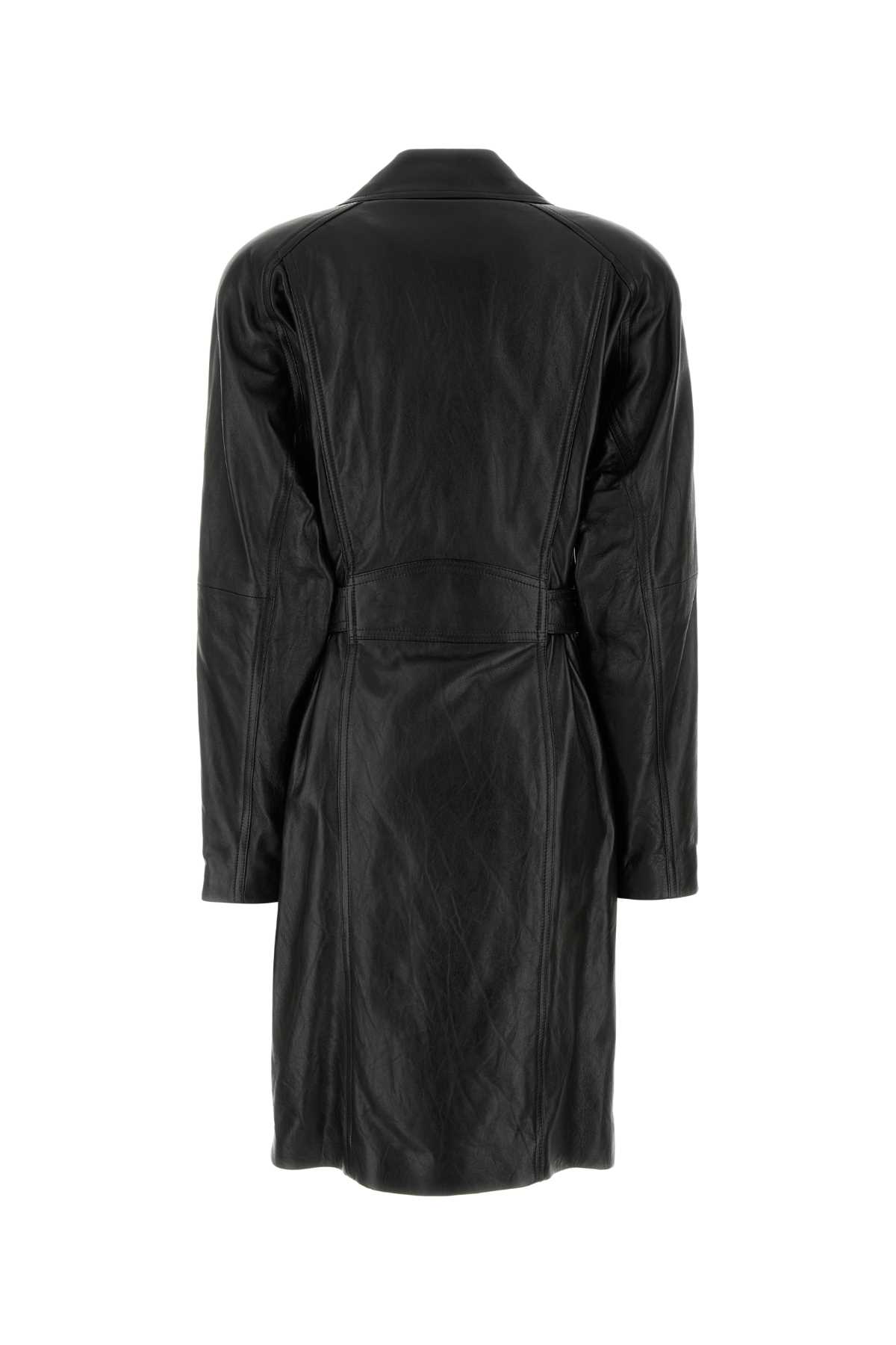 Shop Saint Laurent Black Leather Trench Coat In Noir