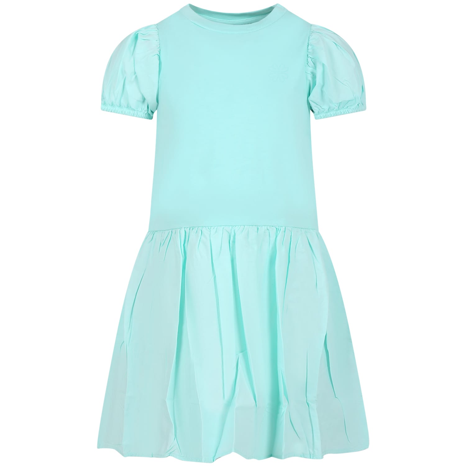 Molo Kids' Green Dress For Girl With Hearts In Light Blue
