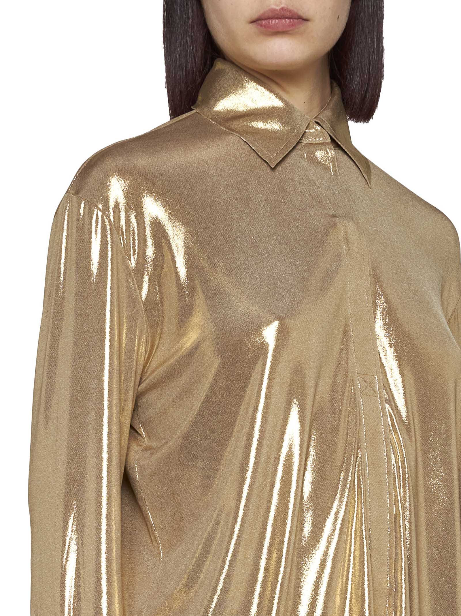 Shop Norma Kamali Metallic Regular Shirt In Golden