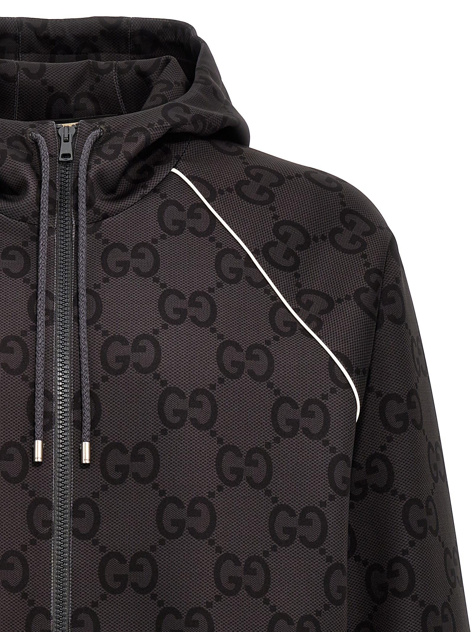 Shop Gucci Jumbo Gg Jacket In Gray