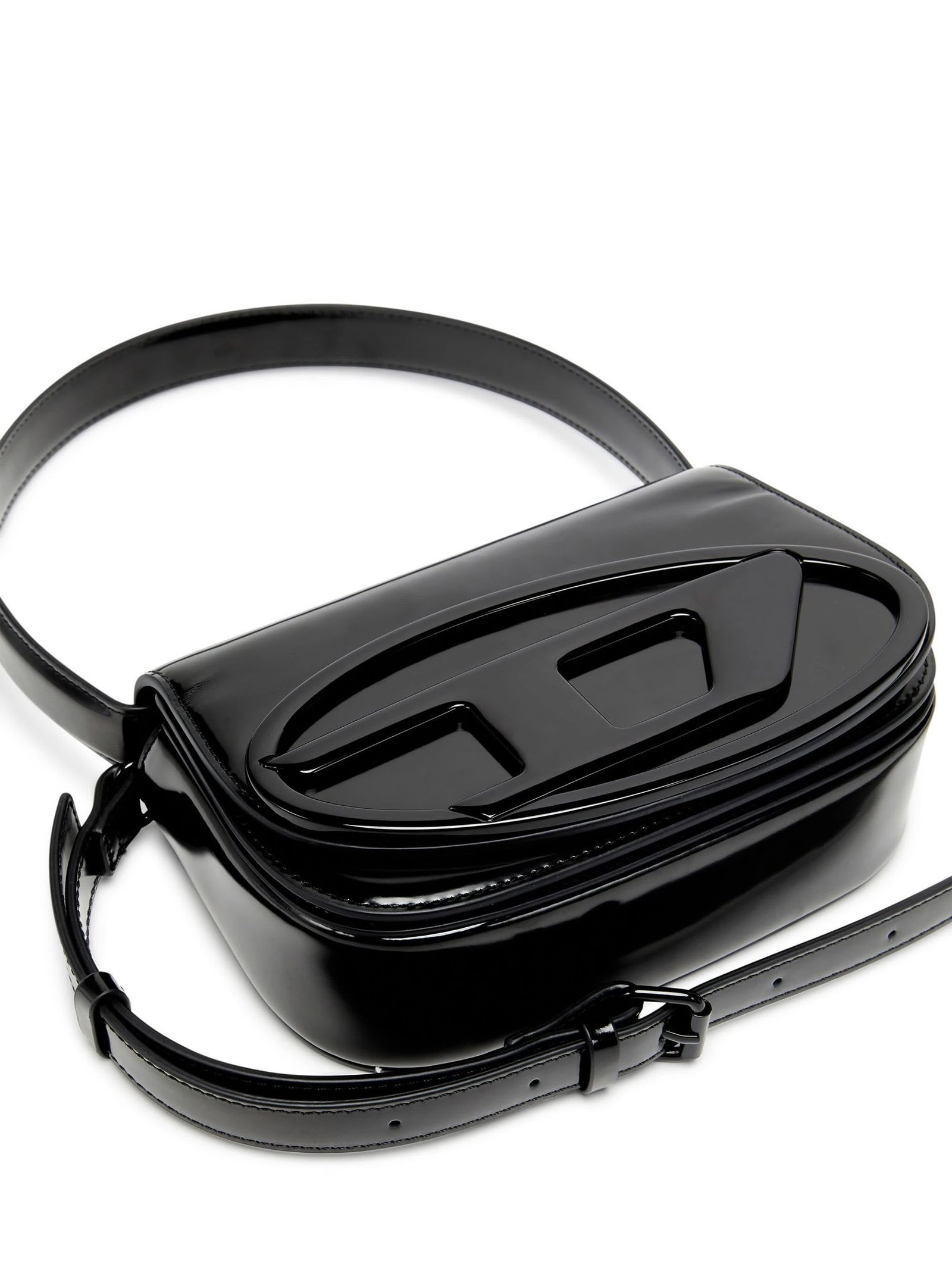 Shop Diesel 1dr-iconic Shoulder Bag In Mirrored Leather In Black