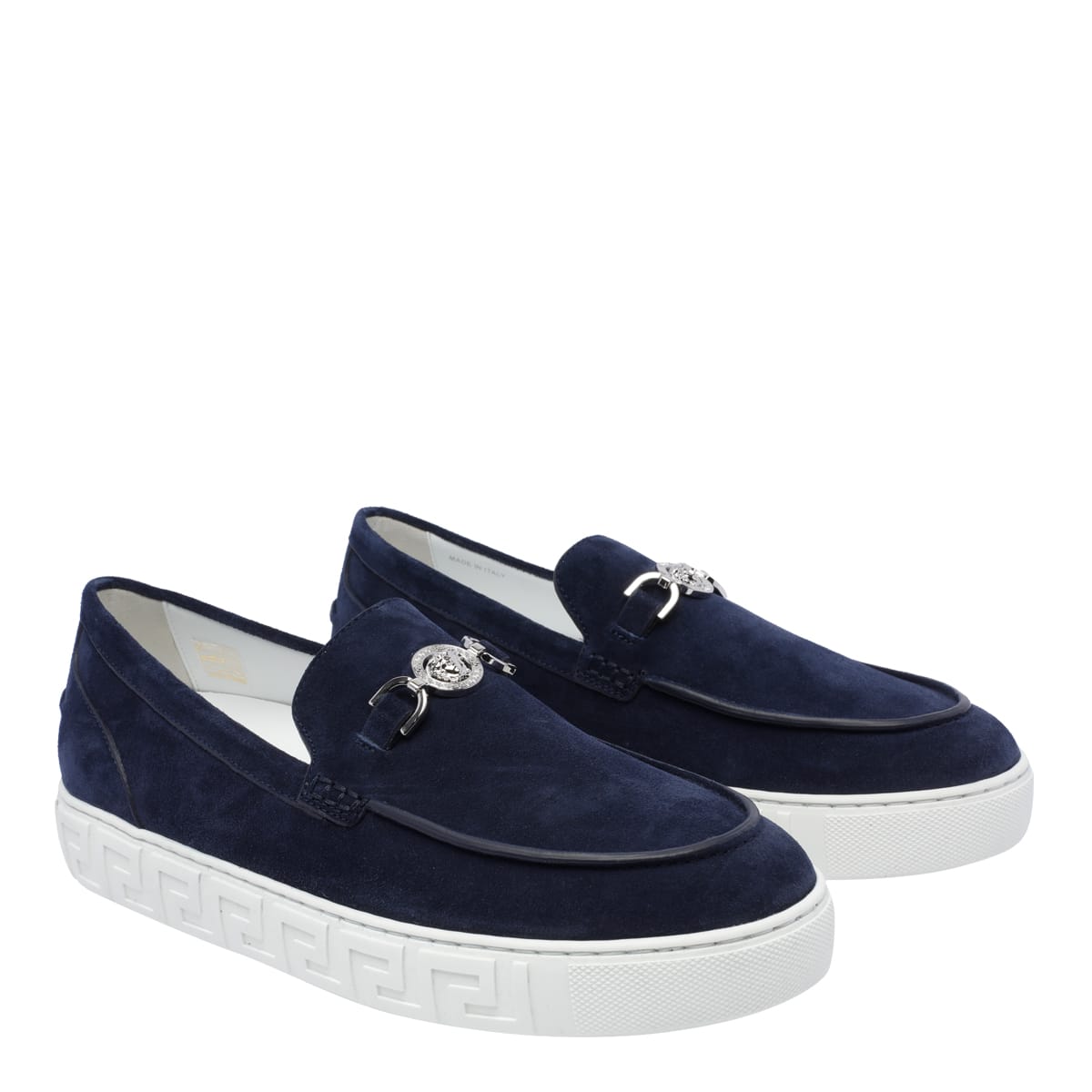 Shop Versace Medusa 95 Suede Greca Loafers In Blue