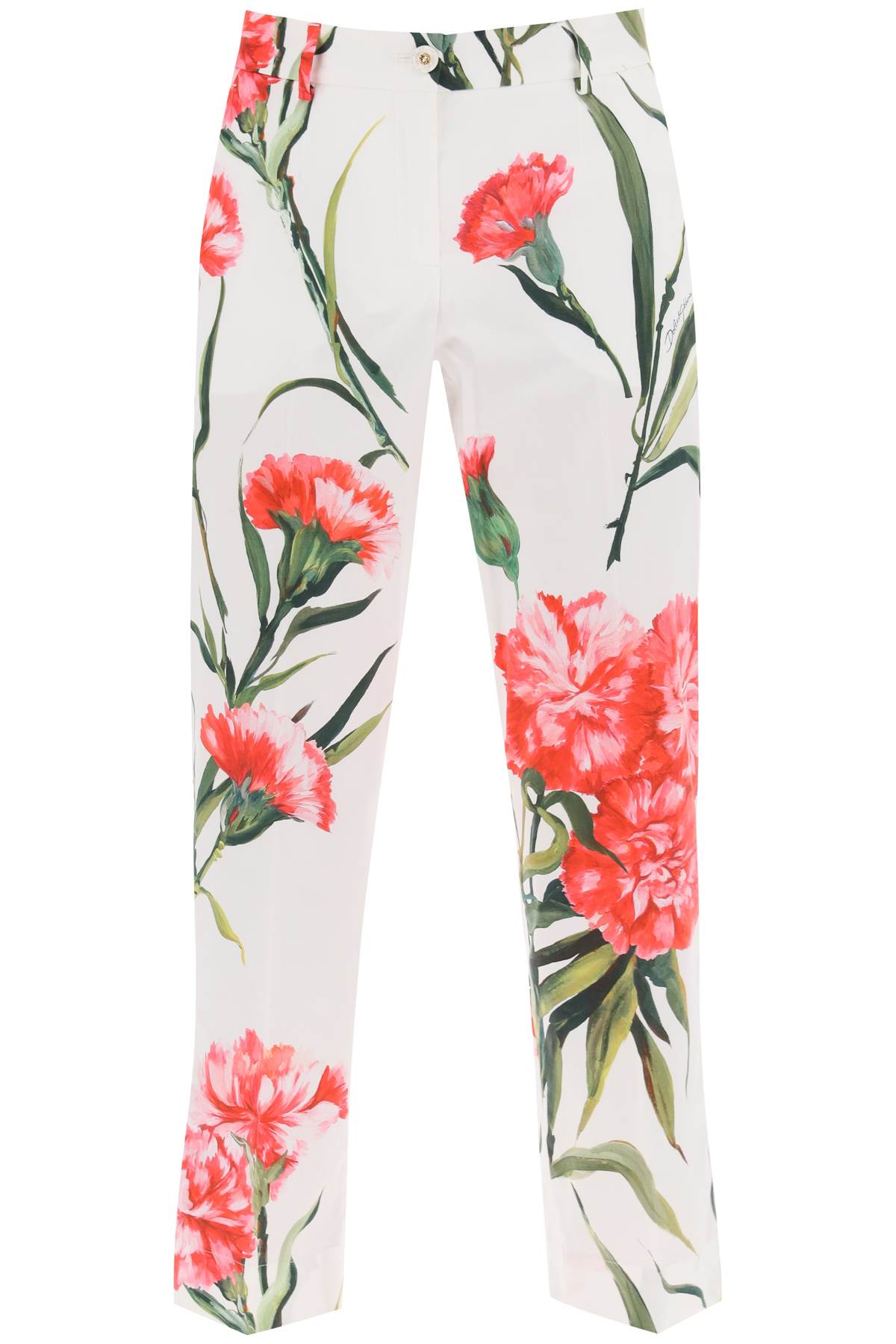 DOLCE & GABBANA CROPPED PANTS WITH CARNATION MOTIF