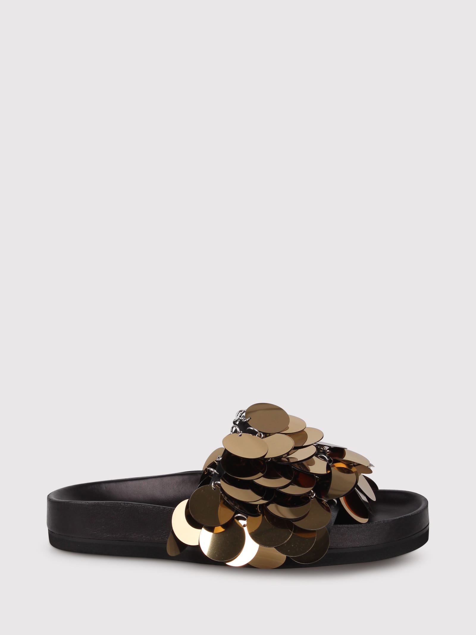 Shop Rabanne Gold Sequined Leather Slip-on Sandals