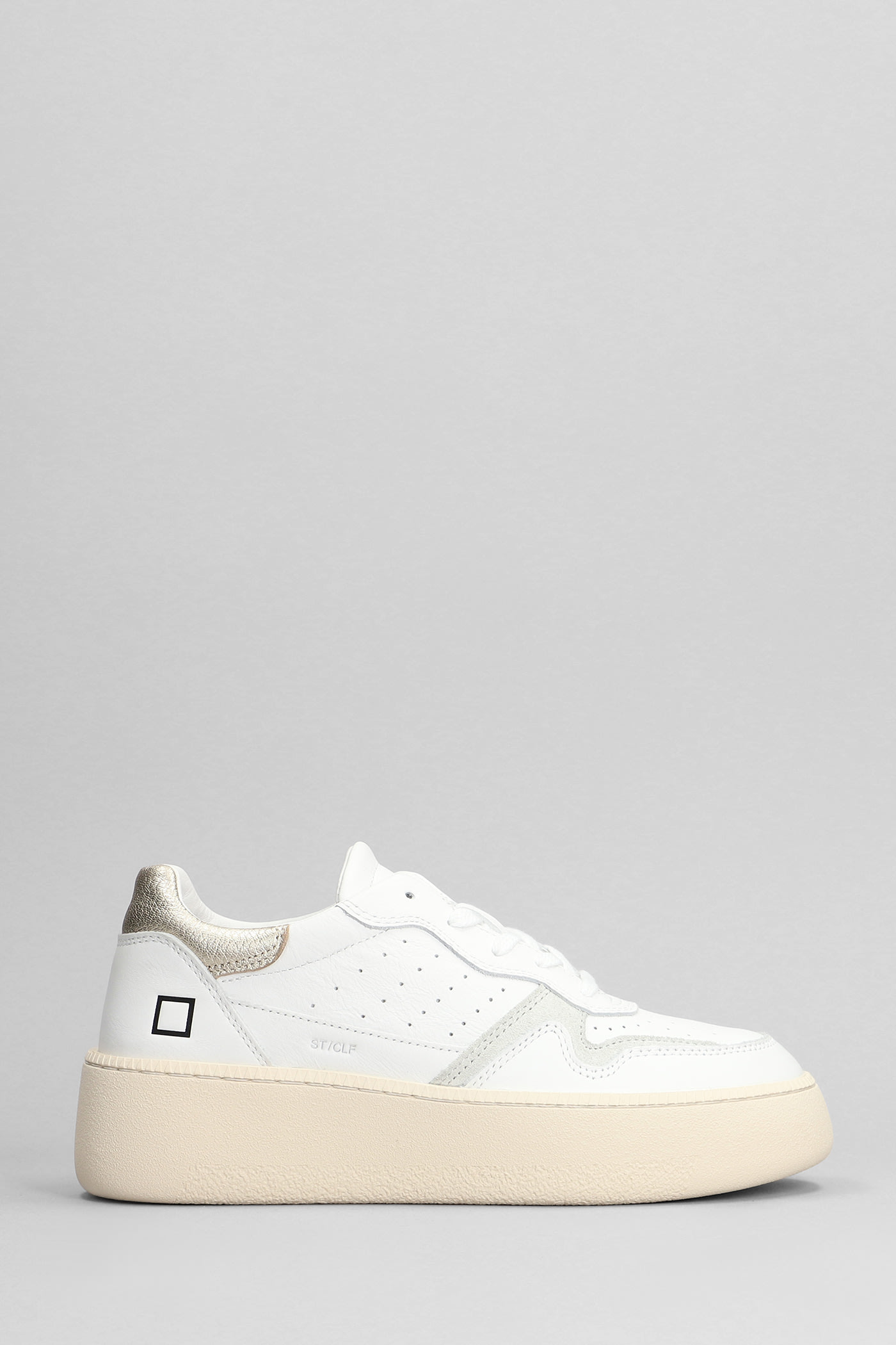 D.a.t.e. Step Sneakers In White Leather In Bianco/platino