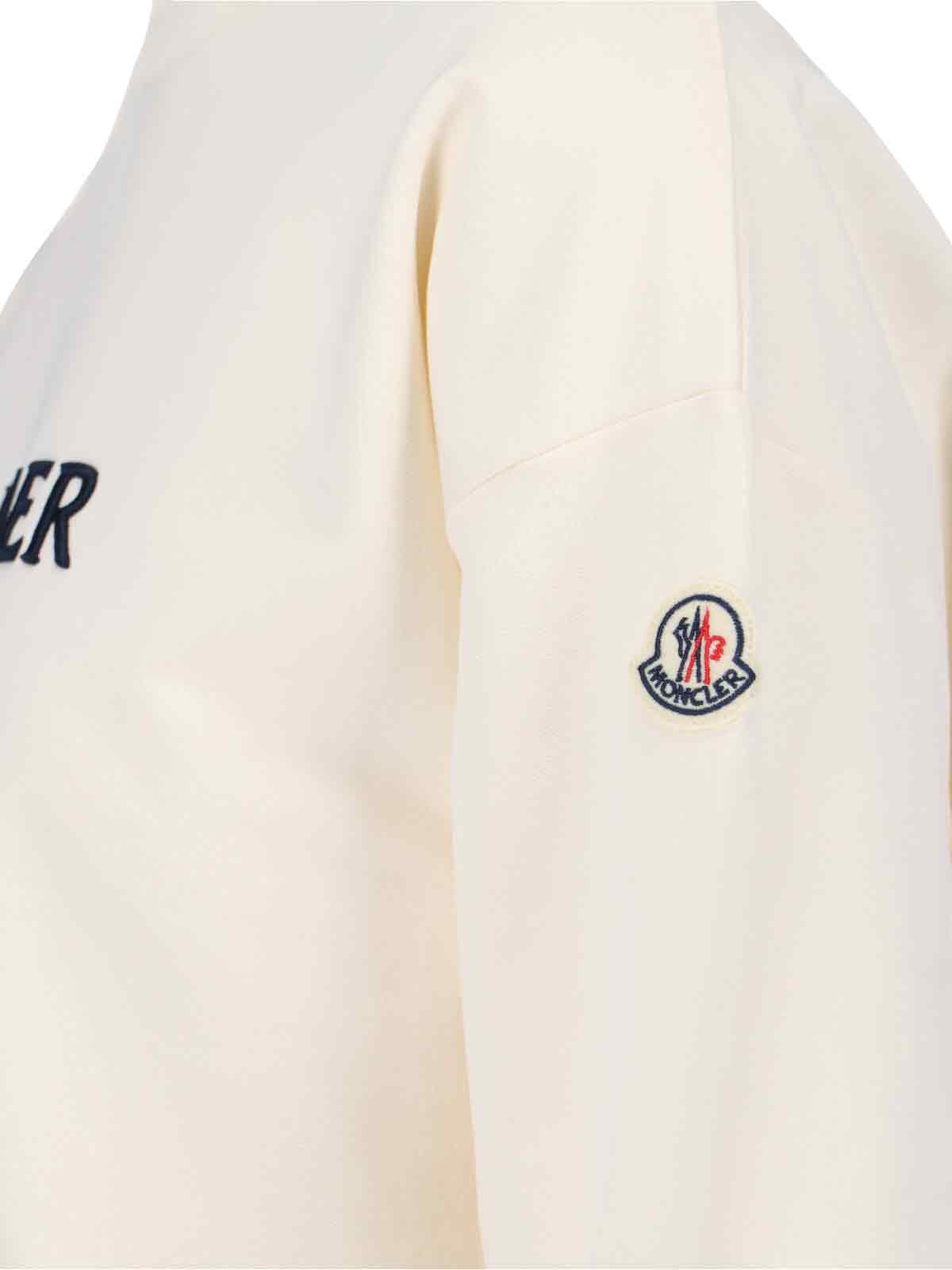 Moncler Crewneck Cotton Sweatshirt With Embroidered Logo And Multicolor Patch In Neutral