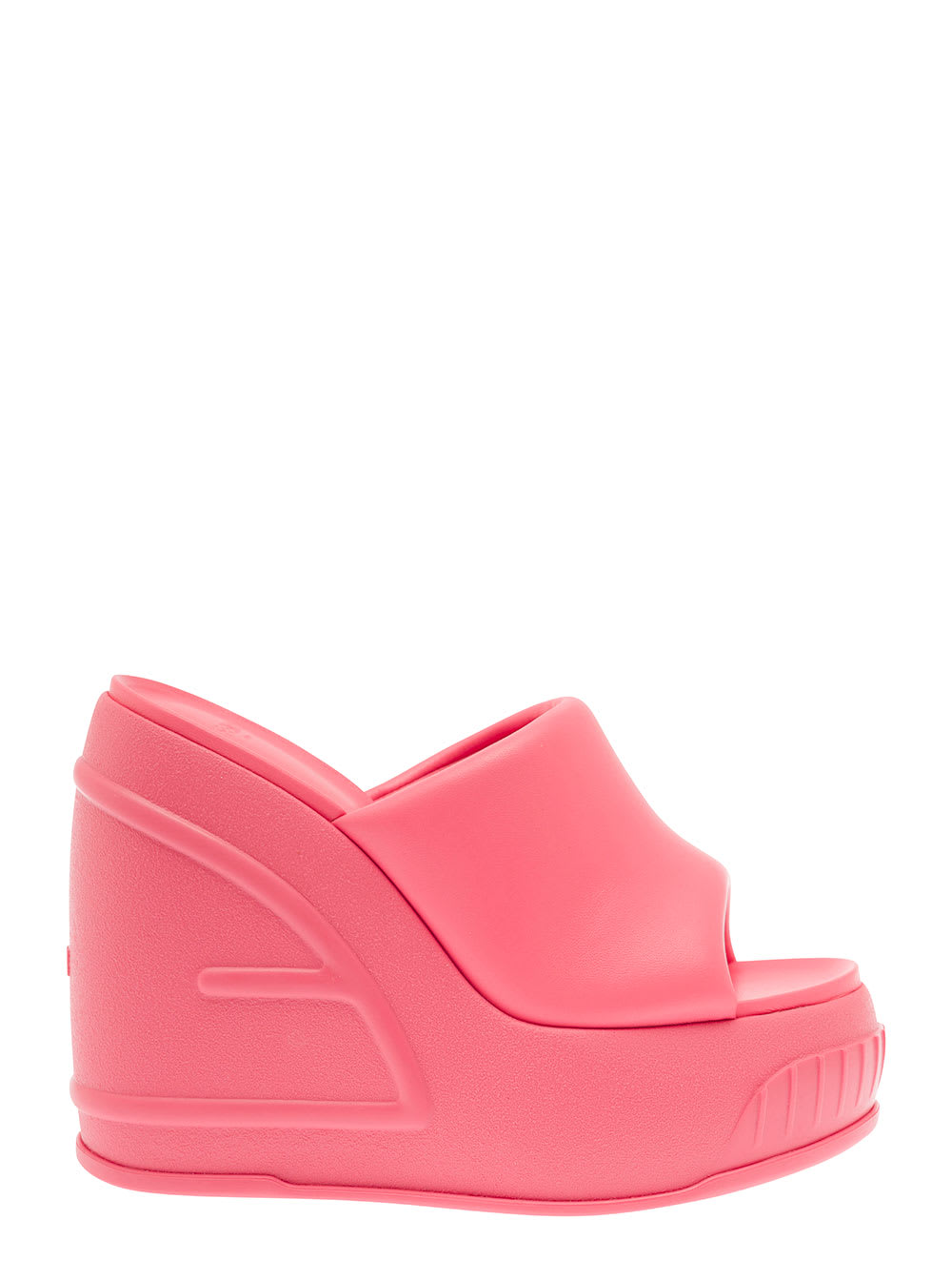 Pink Platform Slides With Embossed Oversized Ff Pattern In Leather Woman